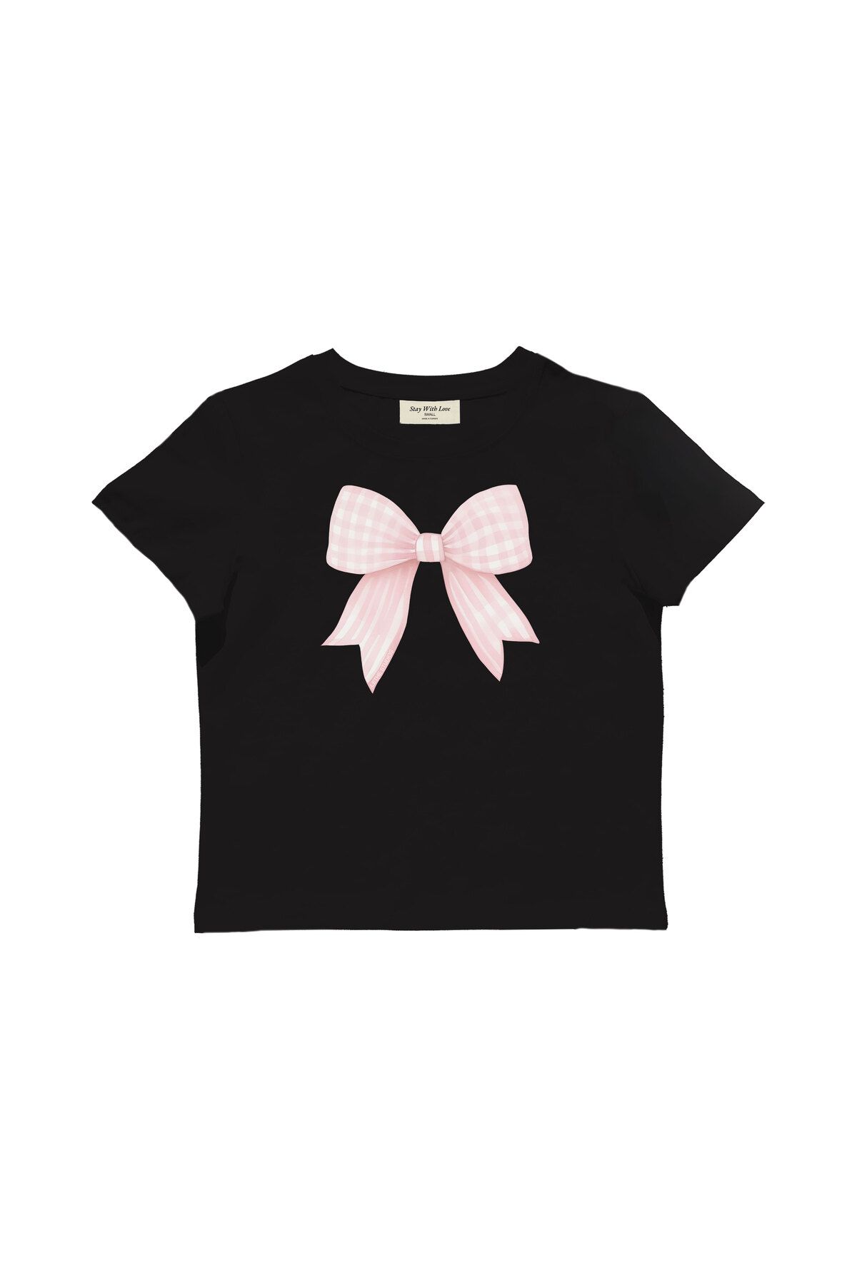 lethestudios Coquette Ribbon Baskılı Baby Tee Crop Top