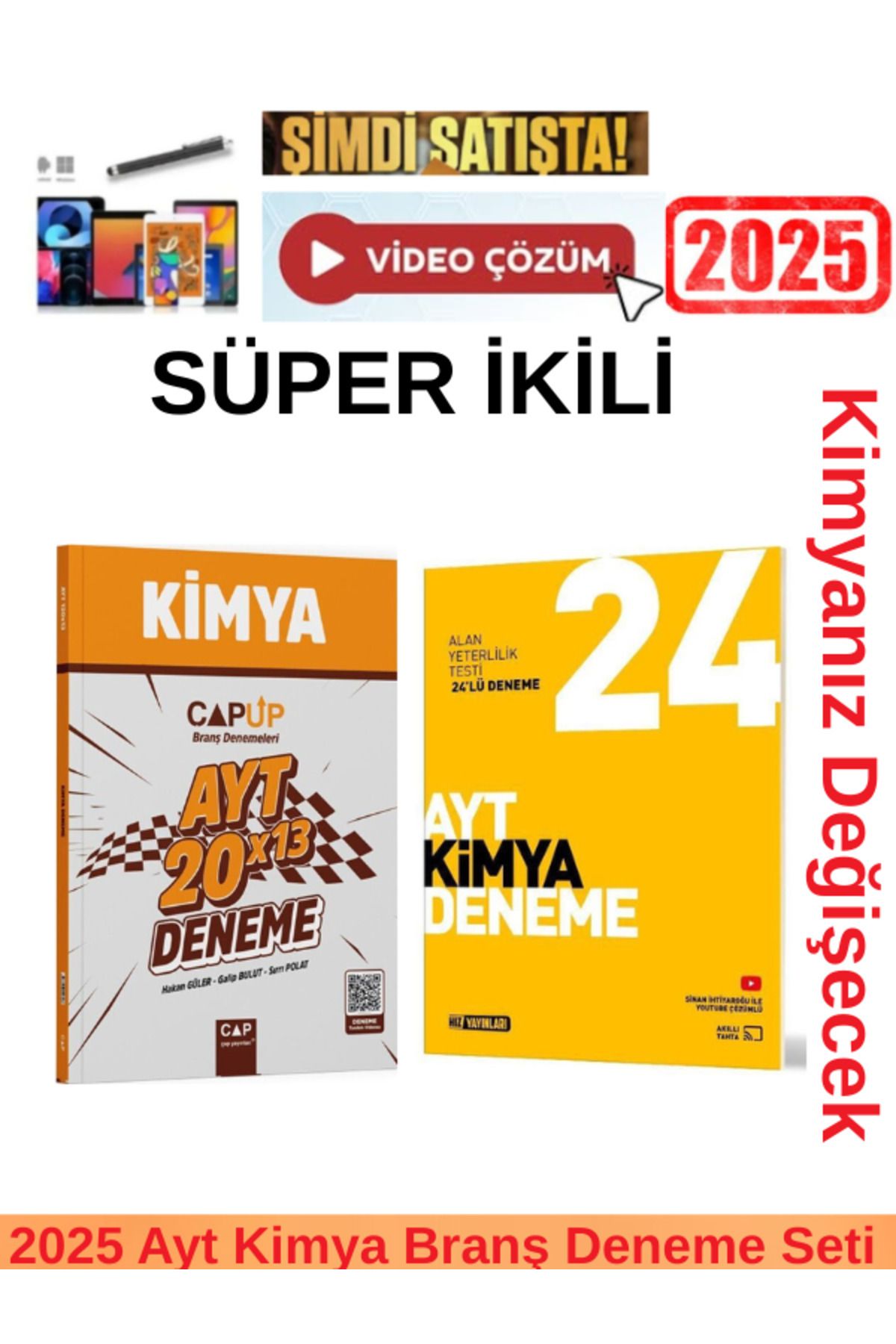 Ens Yayıncılık Çap Ayt Kimya 20x13 Branş Deneme +Hız Yayınları Ayt Kimya 24 Branş Deneme Seti+ Kalem