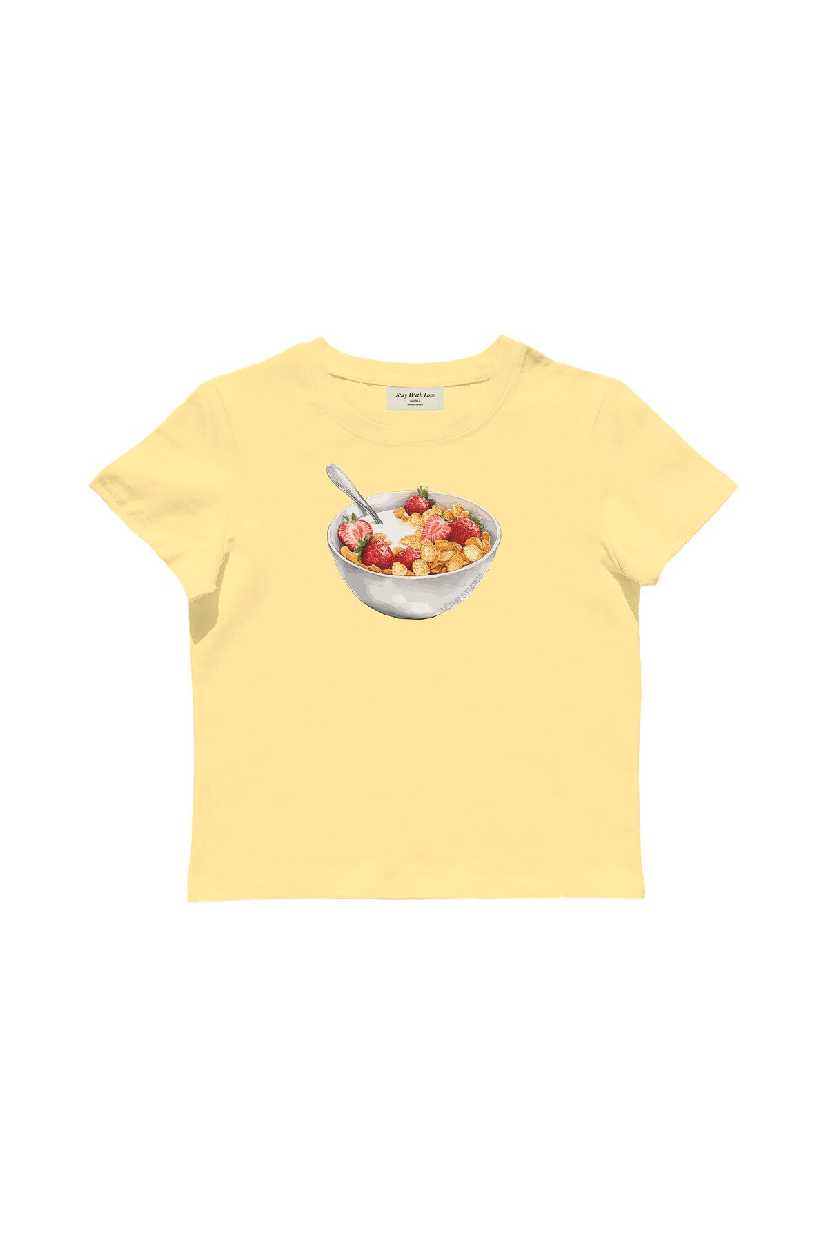 lethestudios Cereal Baskılı, Kahvaltılık Gevrek Kasesi Desenli Baby Tee Crop Top