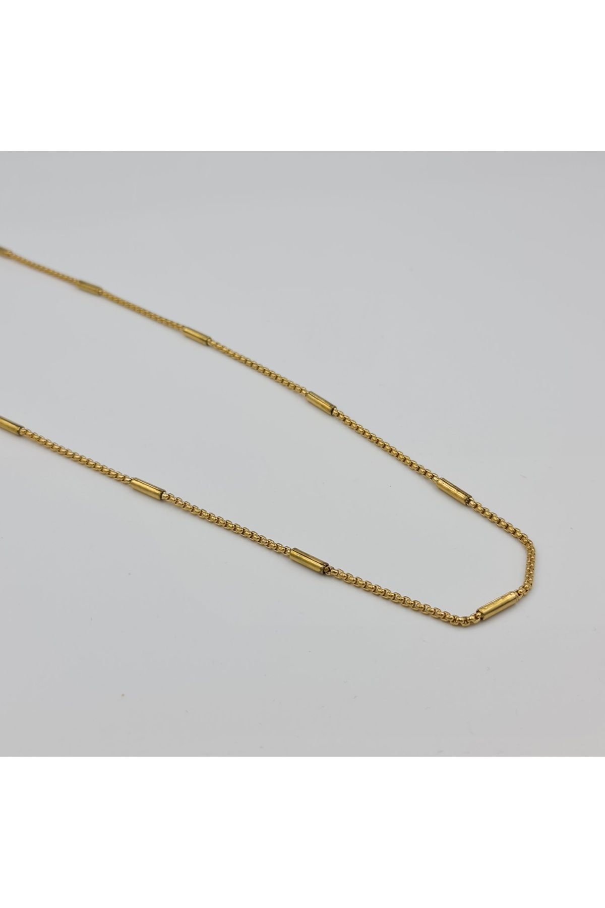 SE Jewellery Collection Selin Ersoy Unisex Gold Renk Çelik İnce Silindir Detaylı Doç Model Zincir Kolye 60 cm - Kararmaz Suya Dayanıklı