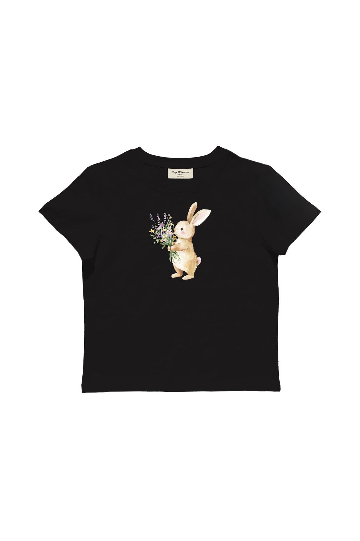 lethestudios Bunny Baskılı Baby Tee Crop Top