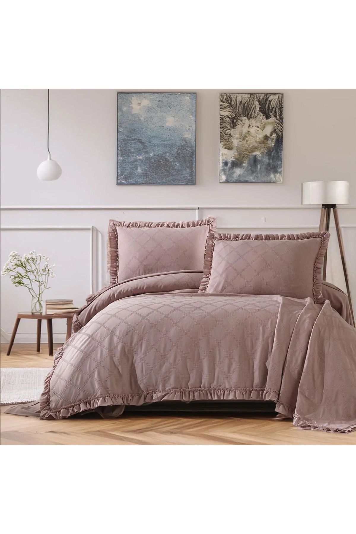 ELLE HOME Emilia Çift Kişilik Pike Takımı – Gül Kurusu