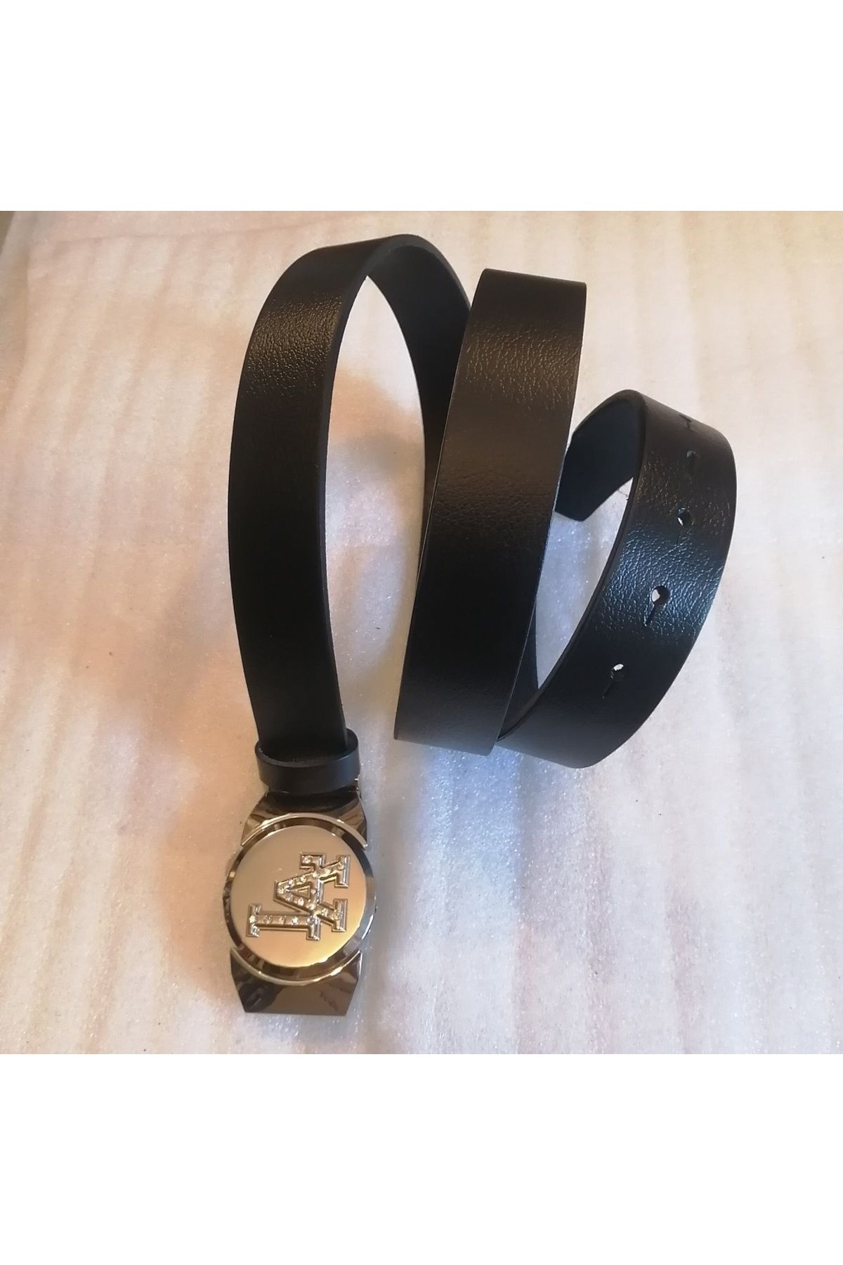 Butik Tülin Unisex otantik hakiki dana deri siyah gümüş taşlı LA Los Angeles manyeto çakmaklı kovboy toka kemer
