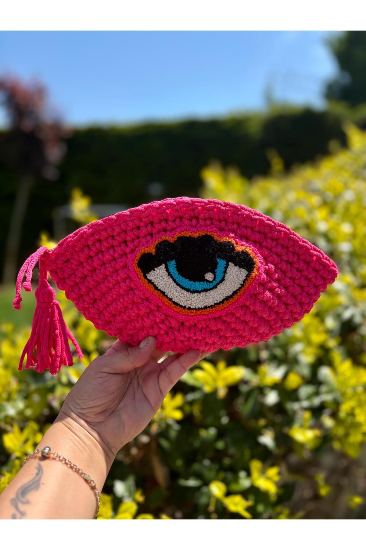 UNİCORNS El Örgüsü Çanta, Clutch Çanta, Nazar Göz Nakışlı Çanta, El Çantası