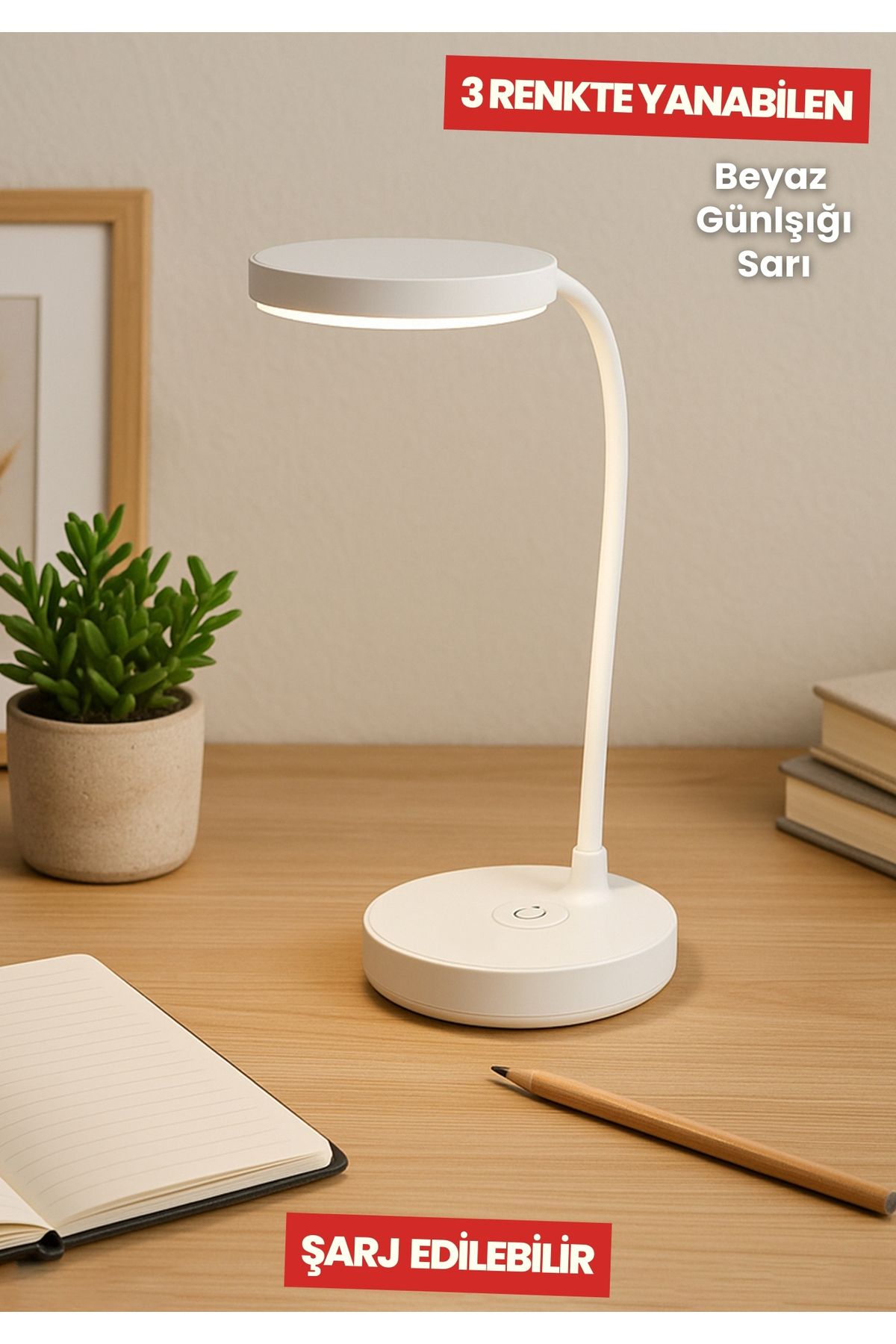 HOMİNG Homing Şarjlı Masa Lambası 3 Renkli Masa Led Masa Lambası Okuma Işığı 242007