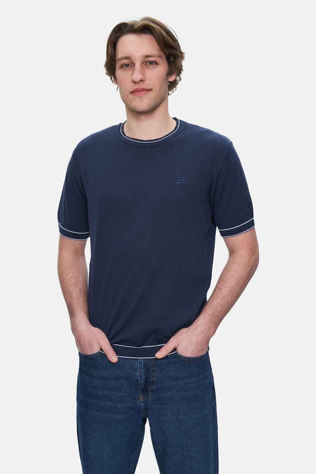 UCLA FARED Lacivert Bisiklet Yaka Triko Nakışlı Standard Fit Erkek Tshirt