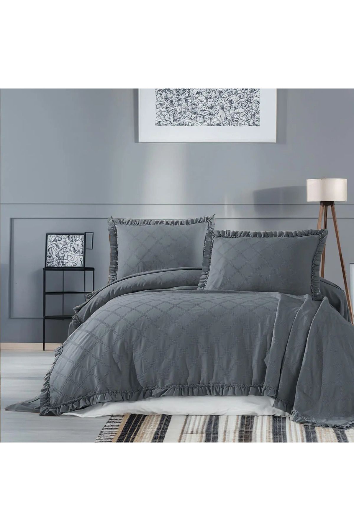ELLE HOME Emilia Çift Kişilik Pike Takımı - Mavi