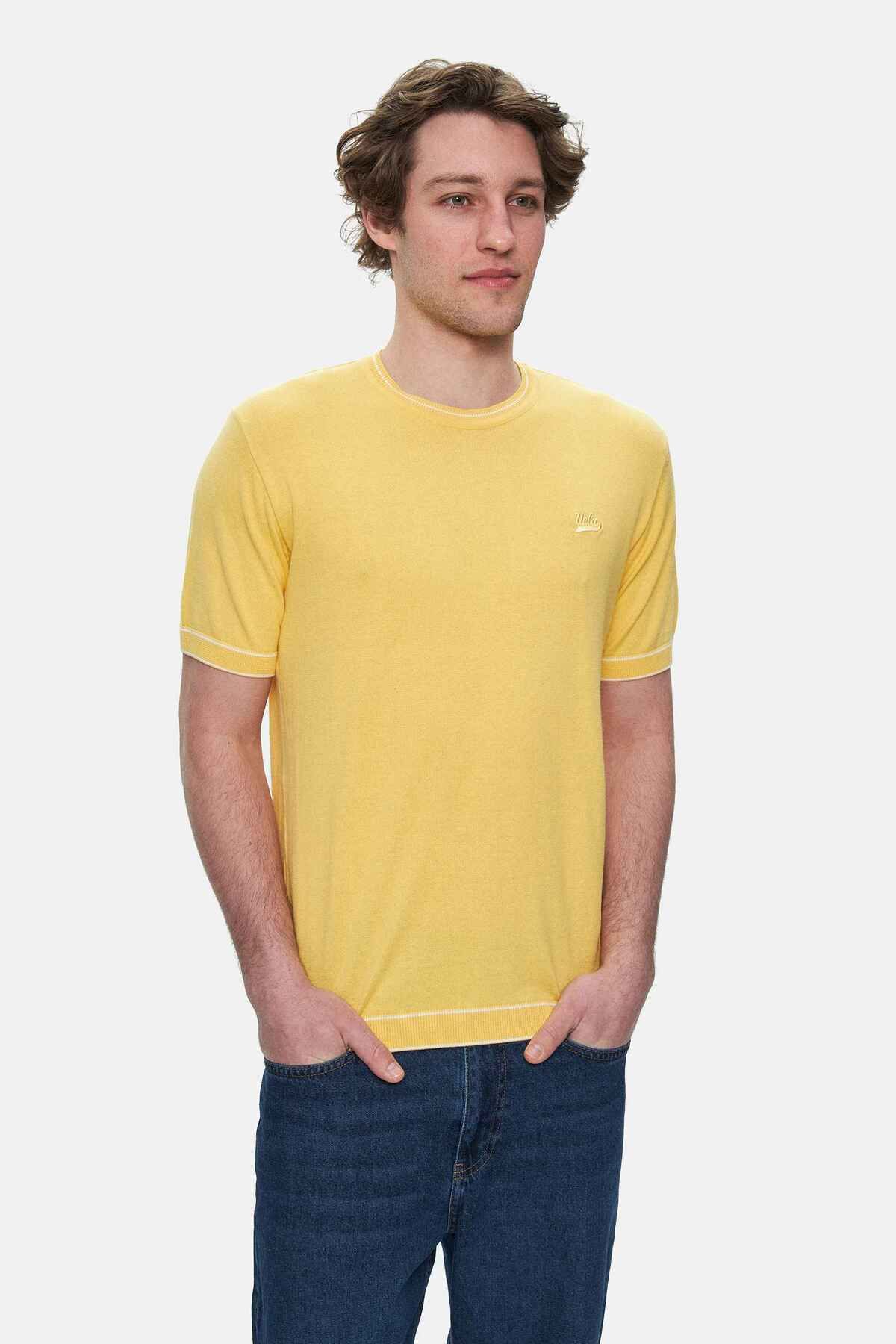 UCLA FARED Sarı Bisiklet Yaka Triko Nakışlı Standard Fit Erkek Tshirt