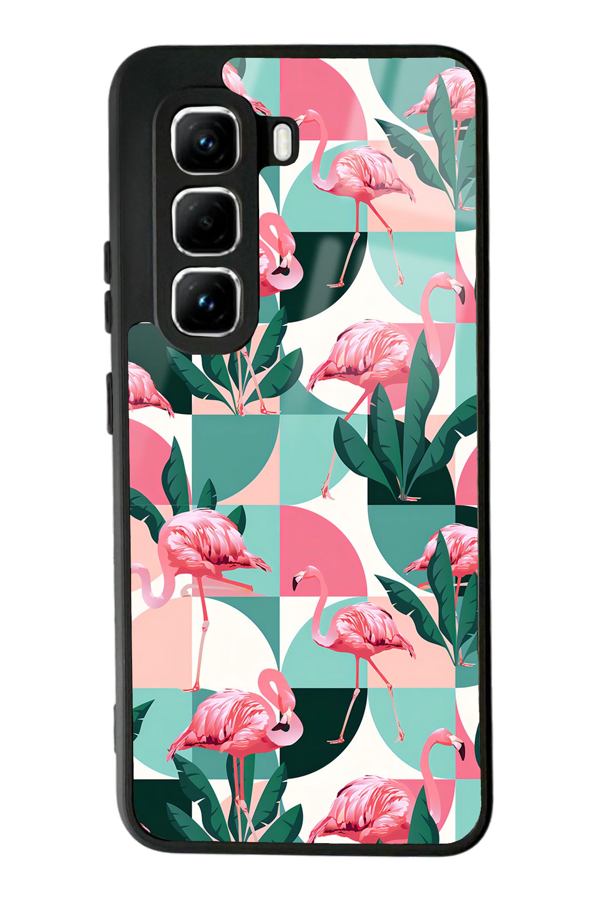 Spoyi İnfinix Hot 50 Pro Retro Flamingo Duvar kağıdı Tasarımlı Glossy Telefon Kılıfı