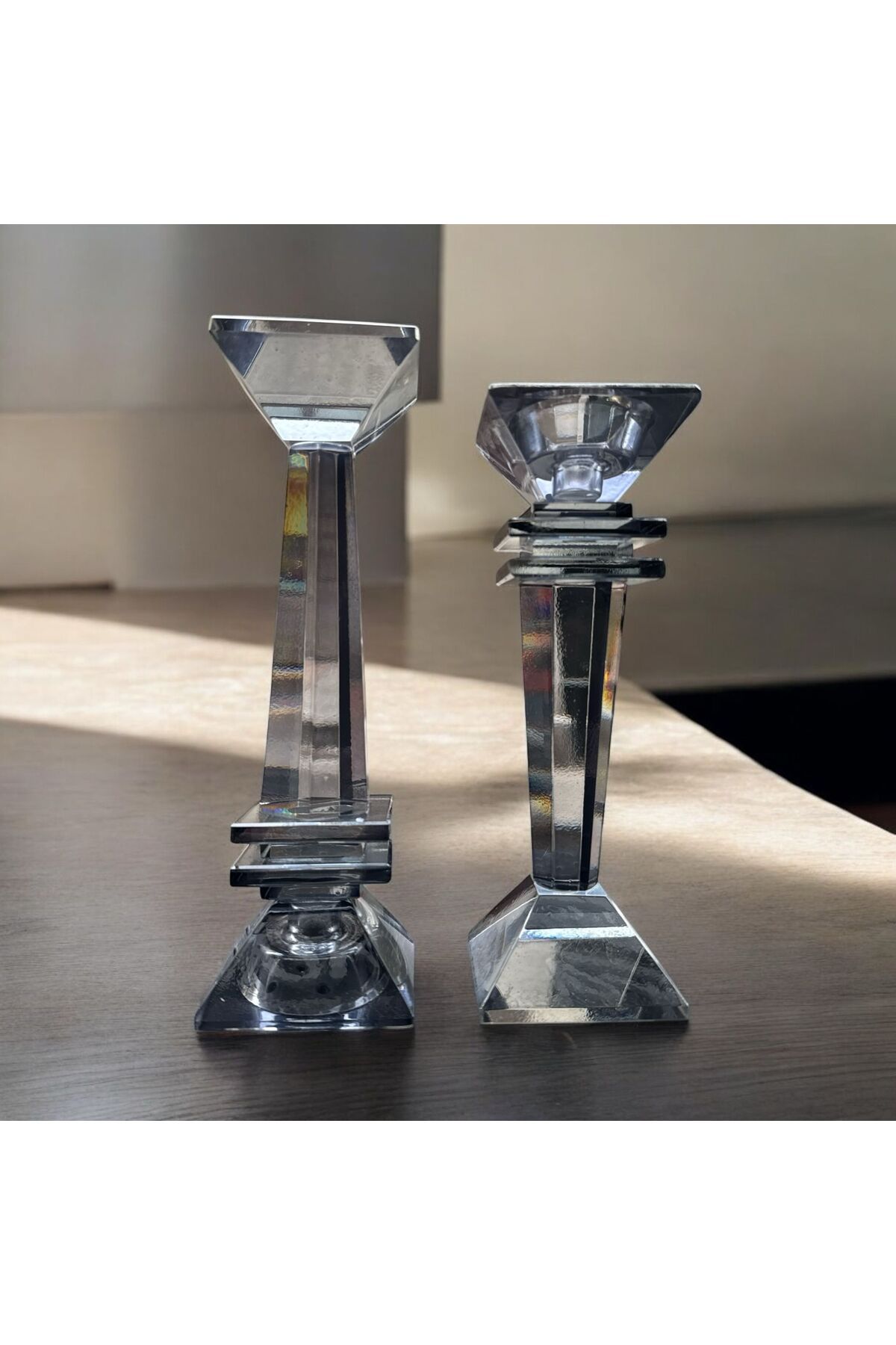 Peramari Dekoratif Kristal Cam İkili Baba Şamdan Füme