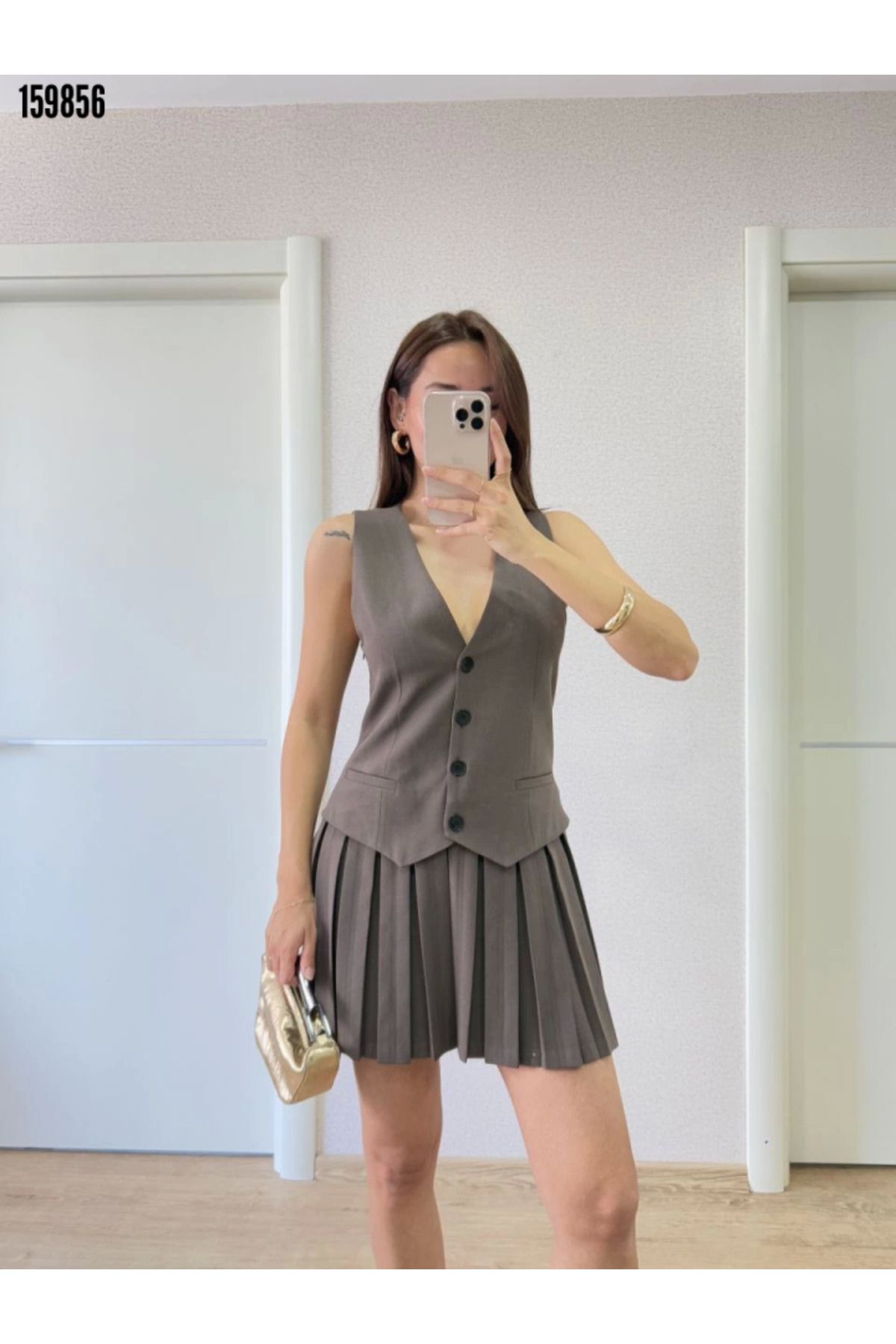 Modayakamoz Takım Görünümlü Mini Elbise Yelekli