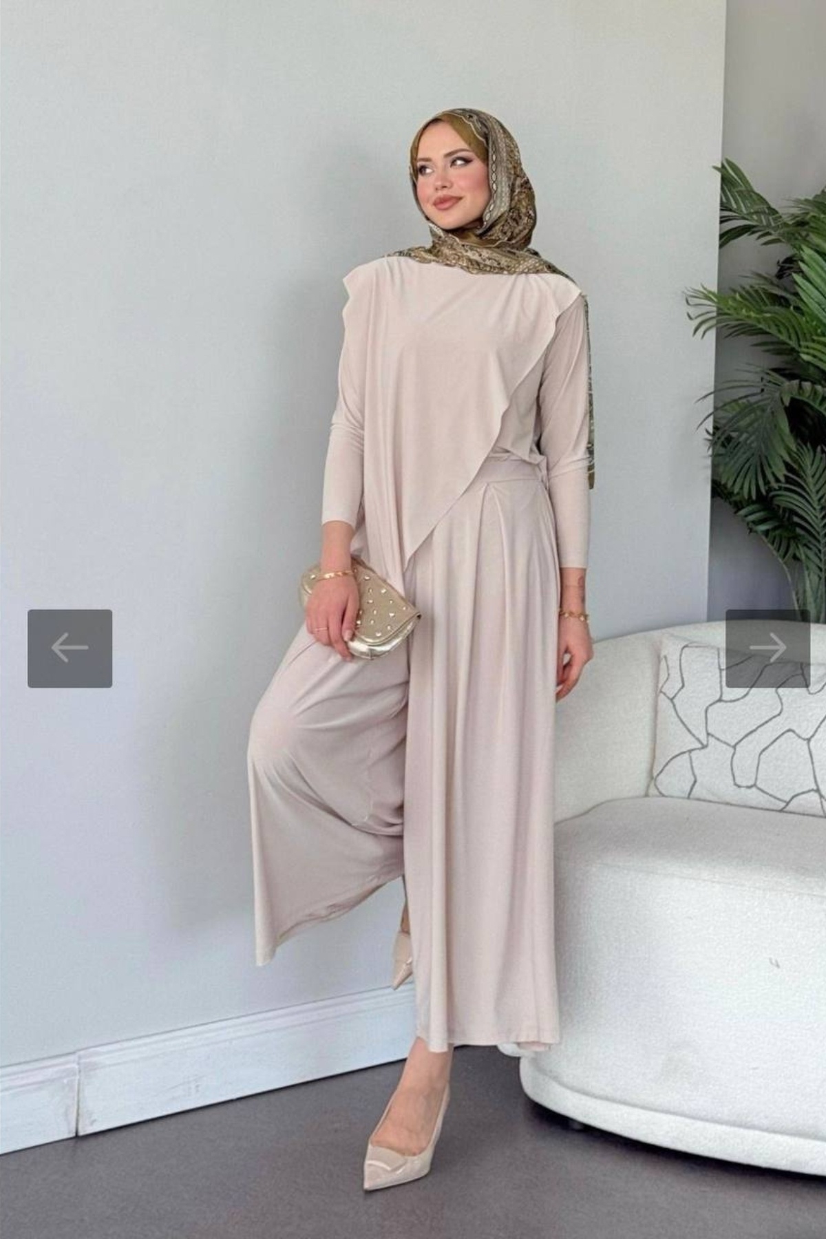 Love Fab-Asymmetrical Model Long Sleeve Trousers Blouse Hijab Double Set 3