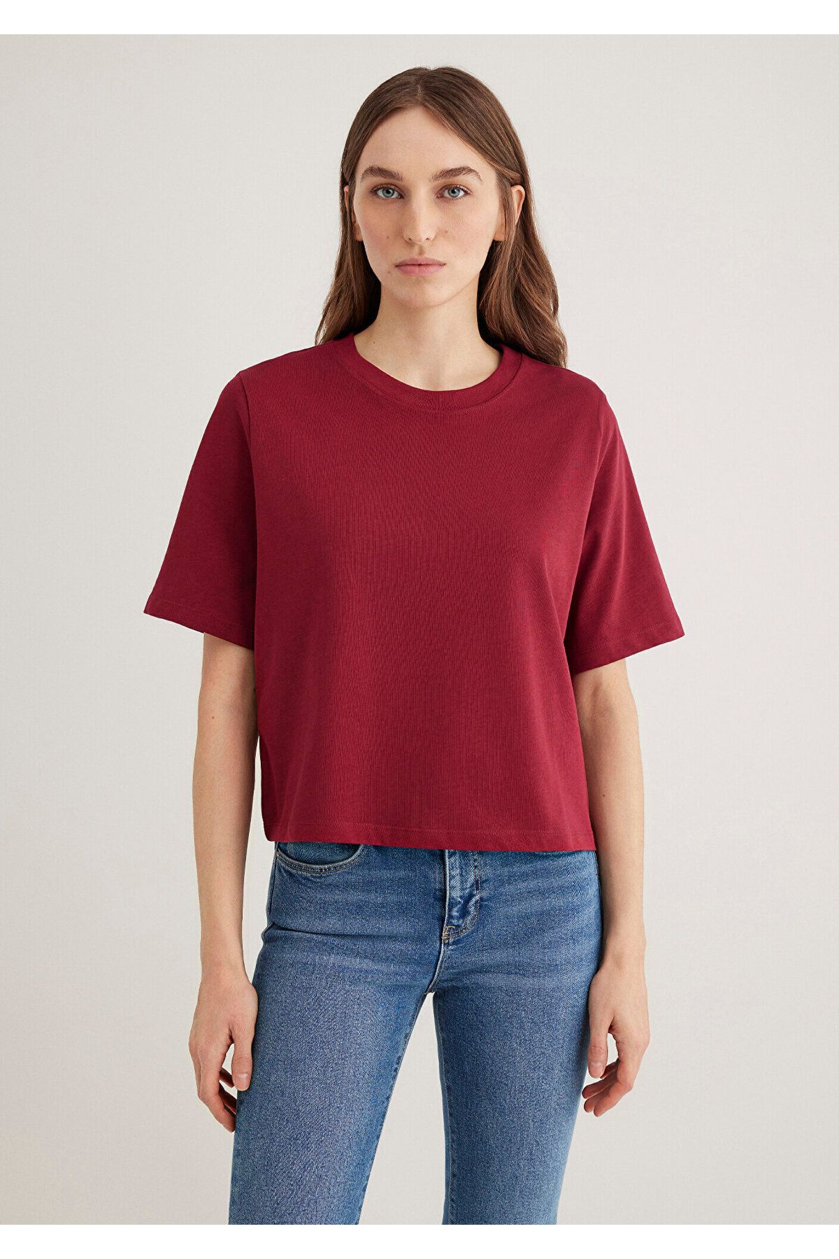 Mavi-Burgunderrotes Basic-T-Shirt mit lockerer Passform / lockerer, entspannter Passform 1613077 -70430 4