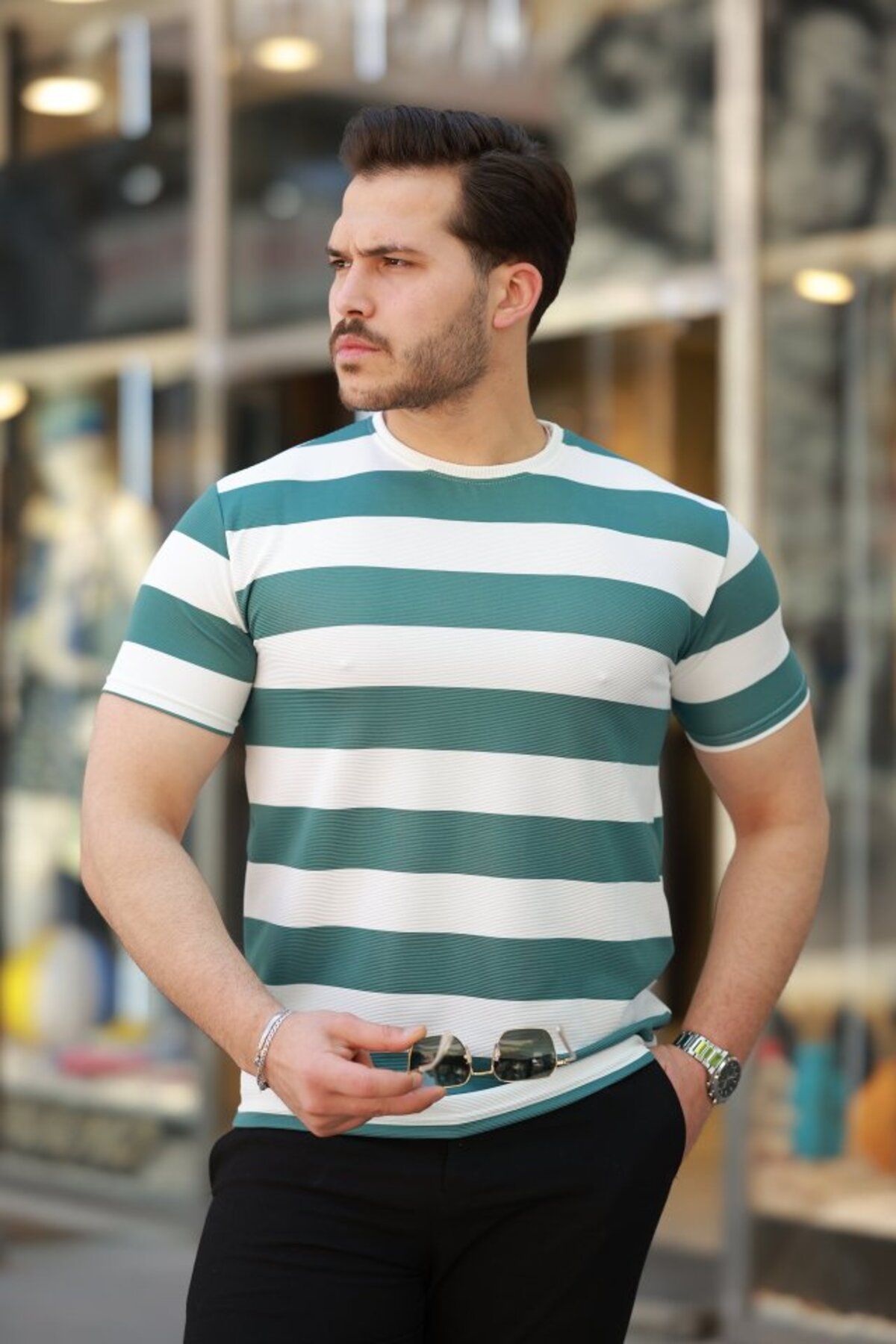 JANES Erkek Çift Renk Pamuklu Örme Kumaş Kısa Kollu T-Shirt