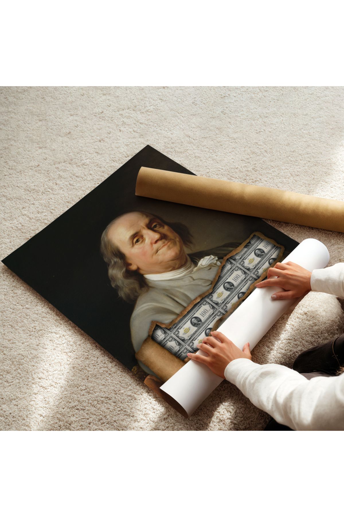 Saluga Benjamin Franklin Portresi Kanvas Tablo - Para Detaylı – Modern Duvar Dekoru