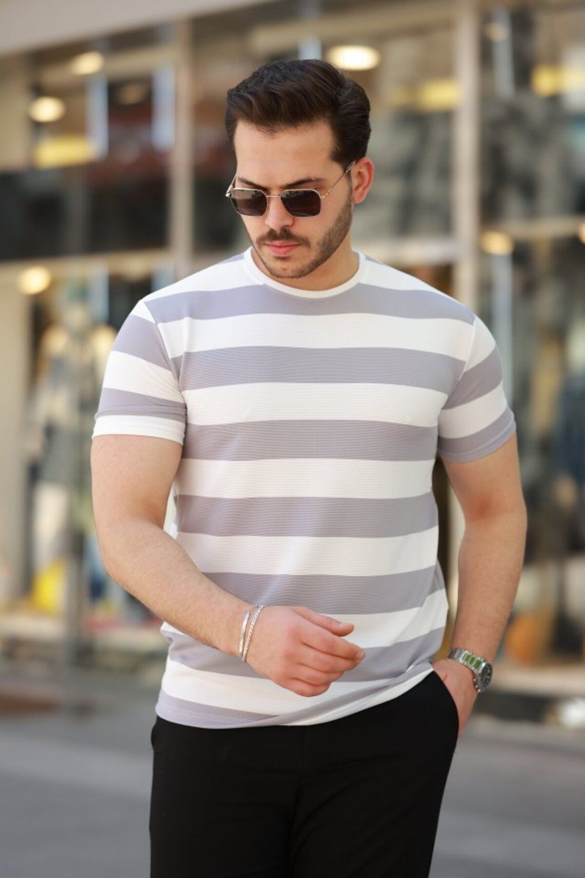 Modayakamoz Erkek Çift Renk Pamuklu Örme Kumaş Kısa Kollu T-Shirt