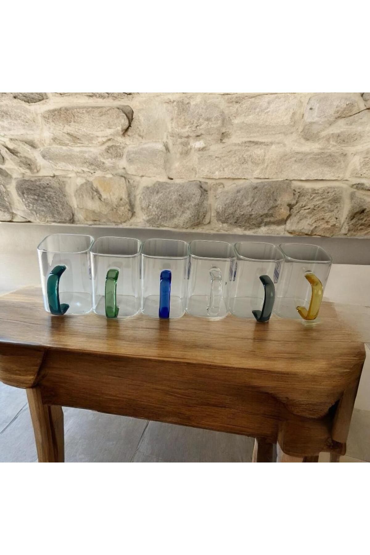 holy 6’Lı Borosilikat Bardak Renkli Kulplu 6 Adet Kahve Çay Bardak Seti