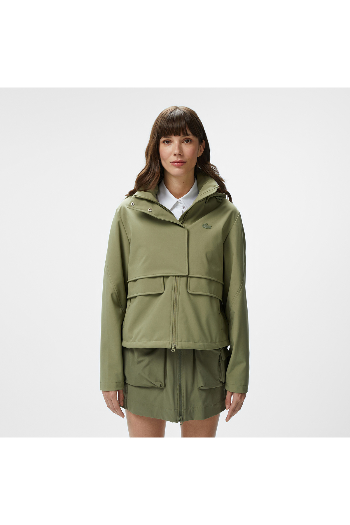 Kadın Relaxed Fit Kapüşonlu Yeşil Yağmurluk