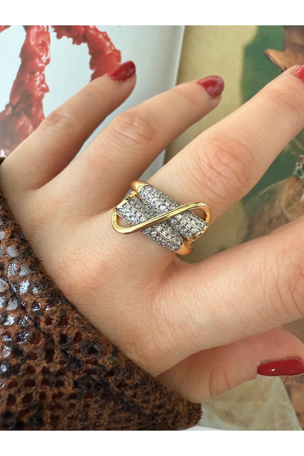 Pinery Jewels 2 Sıra Zirkon Taşlı Alttan Ayarlamalı Kadın Yüzük