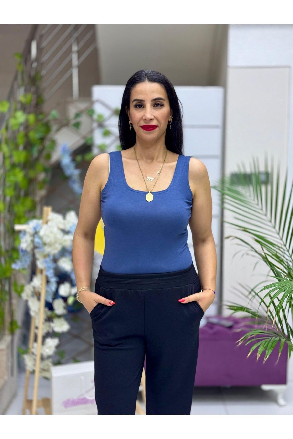 Punta Otantik AY15100 Askılı Basic Penye Bluz Marin