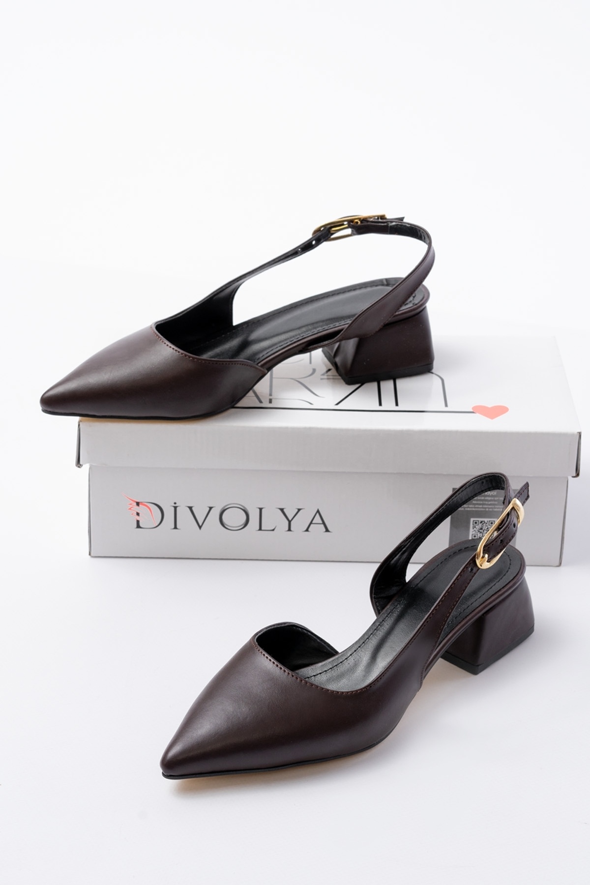 DİVOLYA  Aura Acı Kahve Yanı Tokalı (4 cm Topuk Boyu ) Sivri Burun Topuklu Babet Ayakkabı - Görsel 3