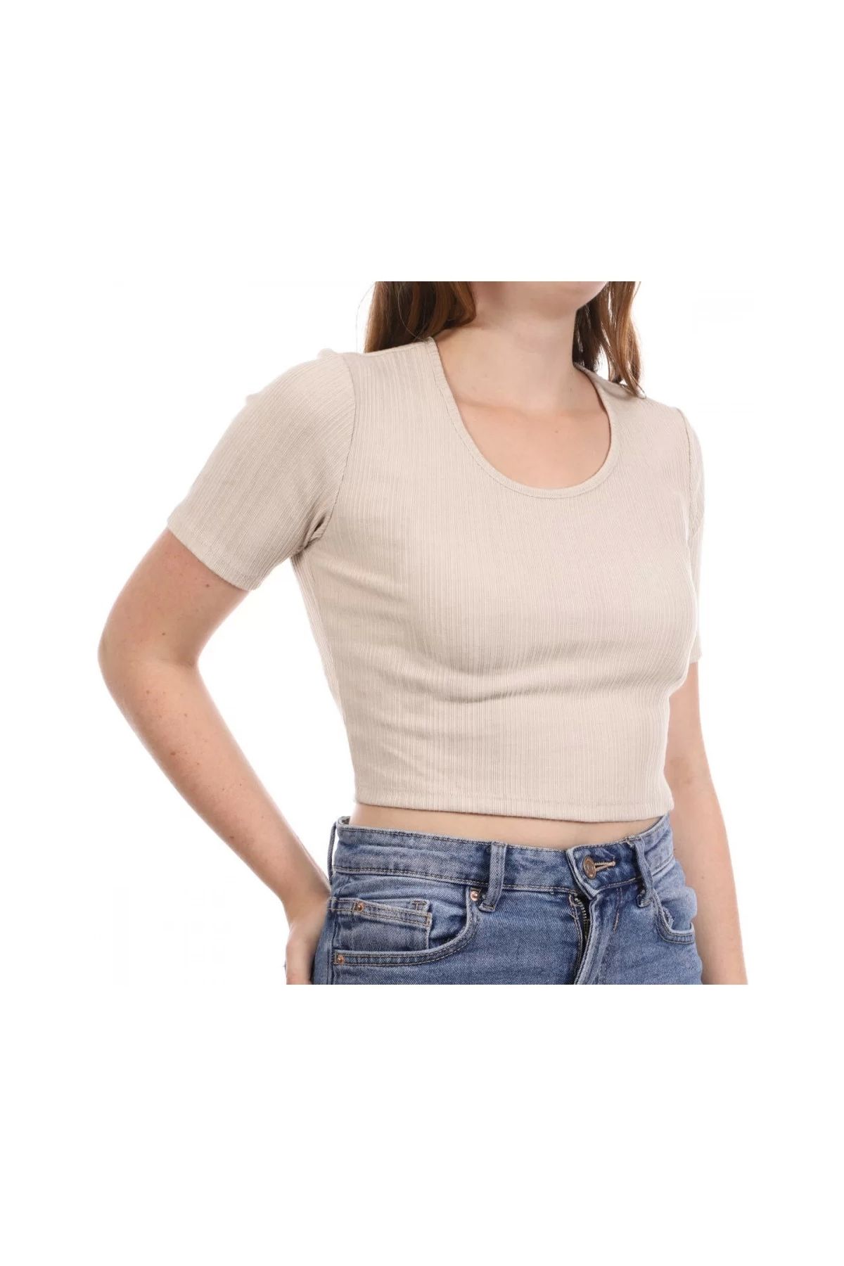 ONLY 15277721 Genis Yaka Fitilli Kumas Body - Toprak