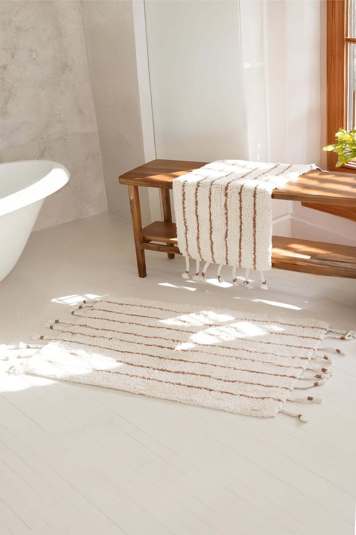 İrya In Lines 2’li Takım Banyo Paspası %100 Pamuk 40x60 + 60x90 Bej Çizgili