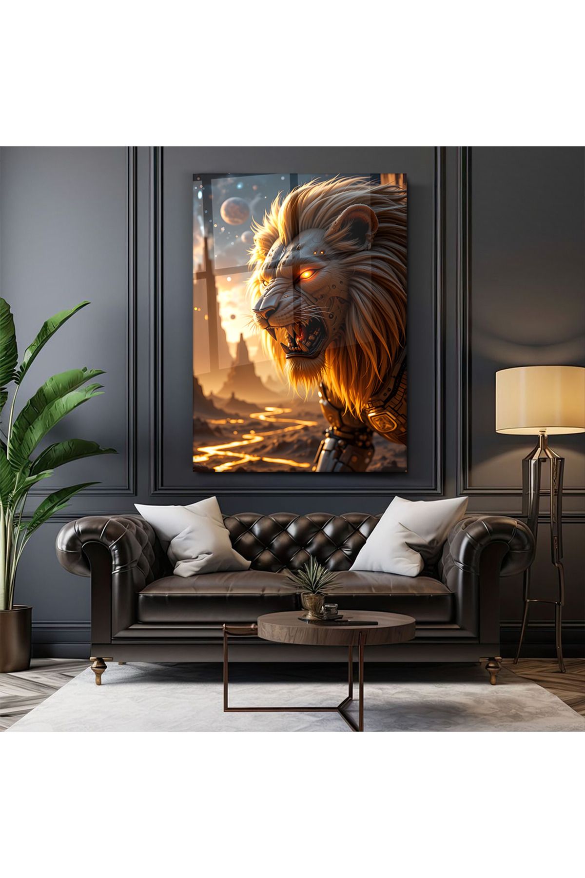 PoyKilArt Cam Tablo - Vahşi Aslan Animasyon - Duvar dekorasyonu - Ofis dekorasyonu - Duvar tablosu - DK