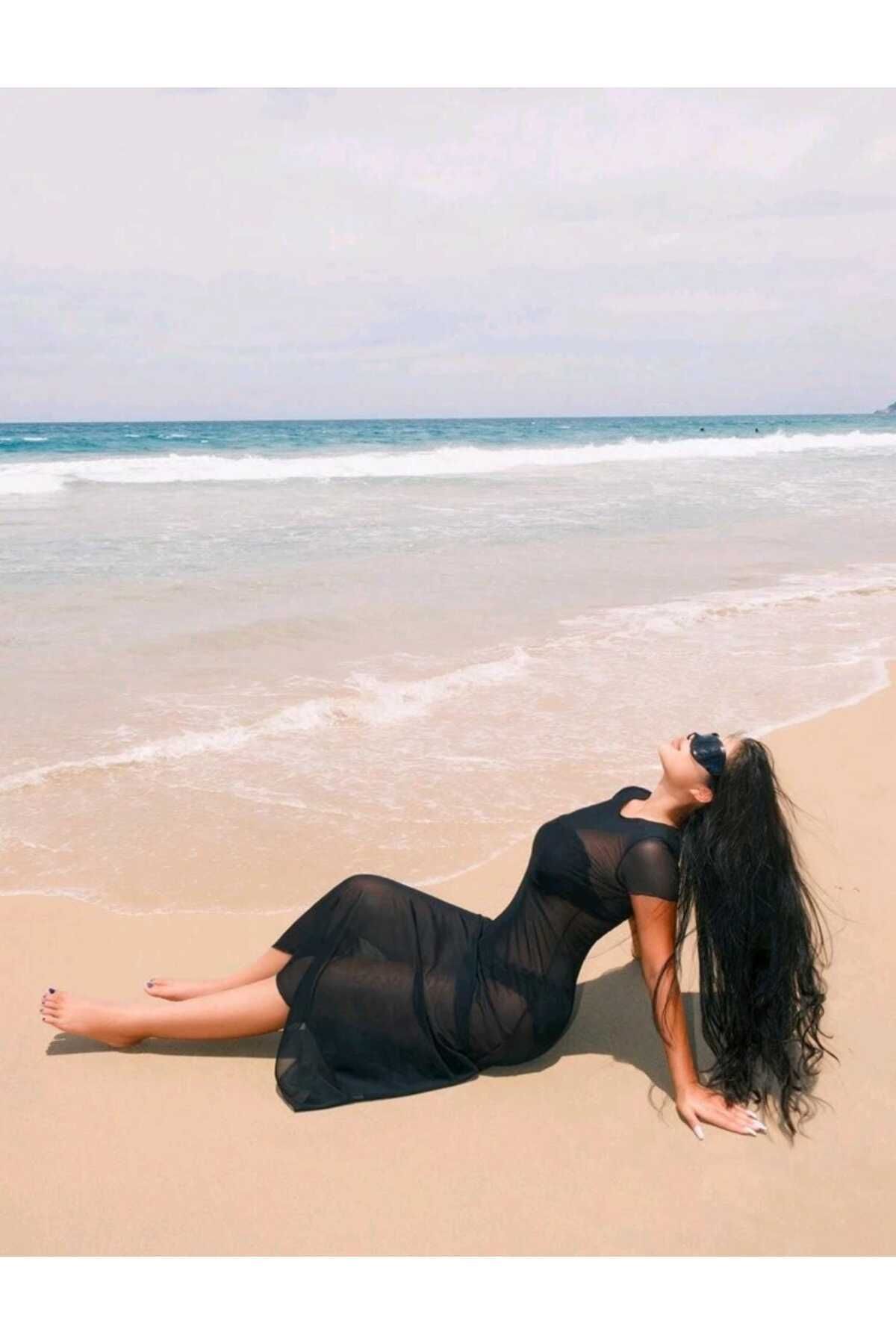 Bracha Bisiklet Yaka Kısa Kollu Bikini Üstü Uzun Tül Pareo