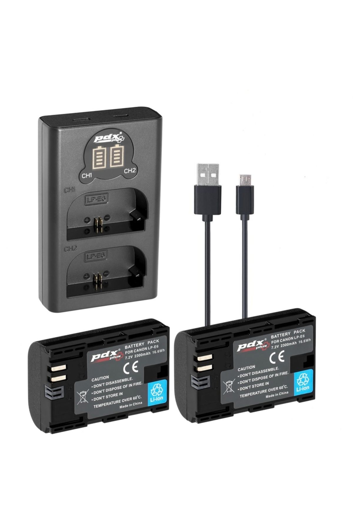 PDX LP-E6 İkili USB Şarj Cihazı ve İkili Batarya Kit (Canon İçin)