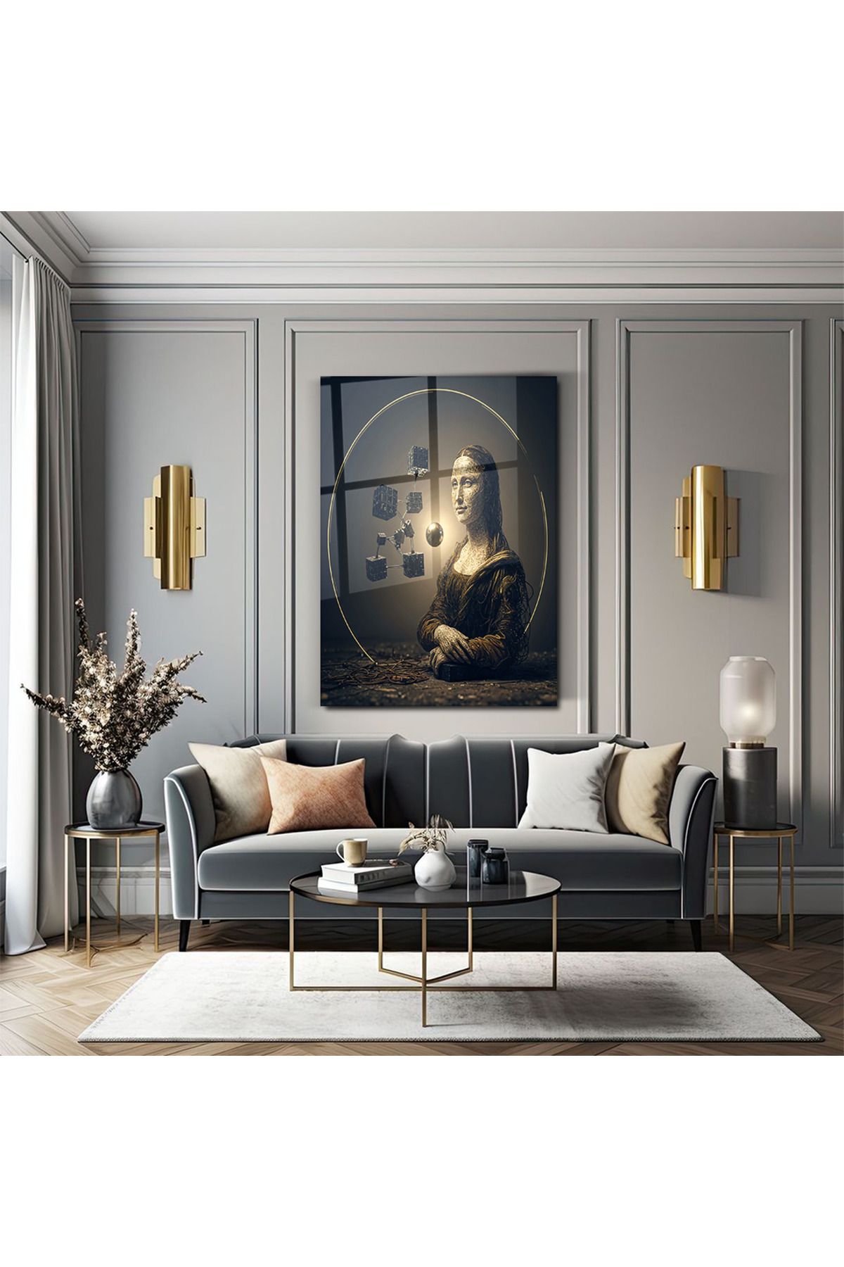 PoyKilArt Cam Tablo - Mona Lisa Portre - Duvar dekorasyonu - Ofis dekorasyonu - Duvar tablosu - DK