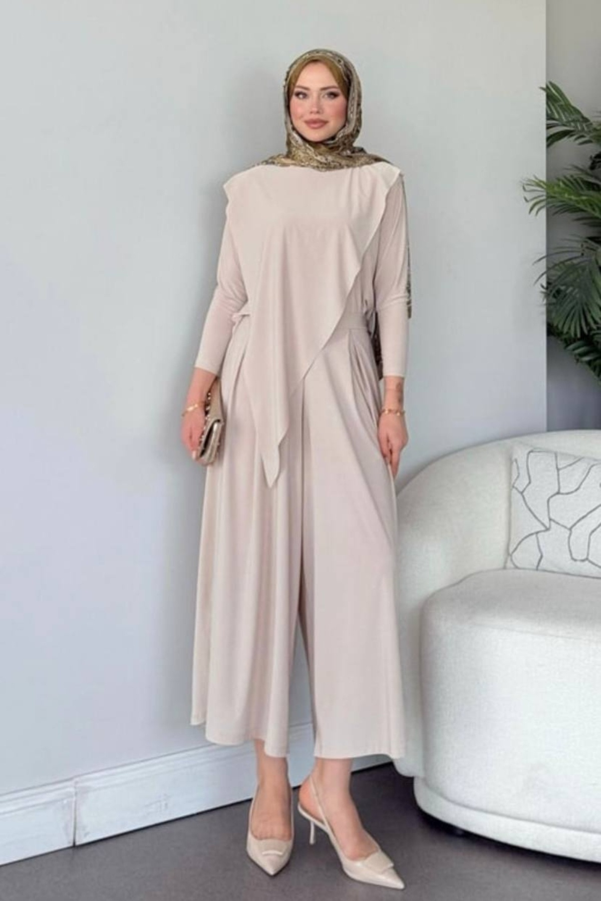 Love Fab-Asymmetrical Model Long Sleeve Trousers Blouse Hijab Double Set 5