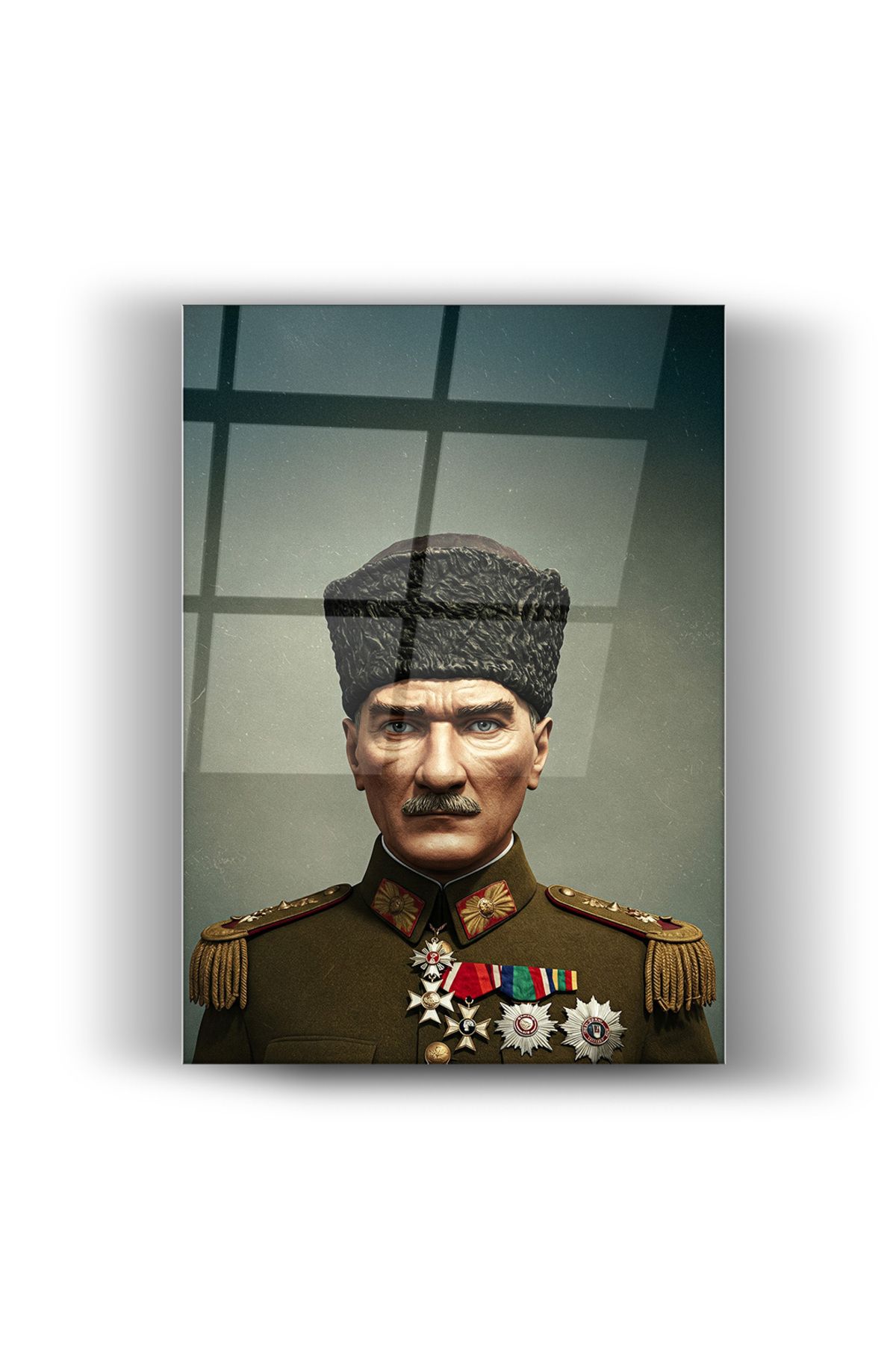 Zerawall Atatürk Yapay Zeka Cam Tablo-Bayrak Tablosu-Ev Ve Ofis Dekorasyonu-Okul Duvar Tablosu Ev & Mobilya