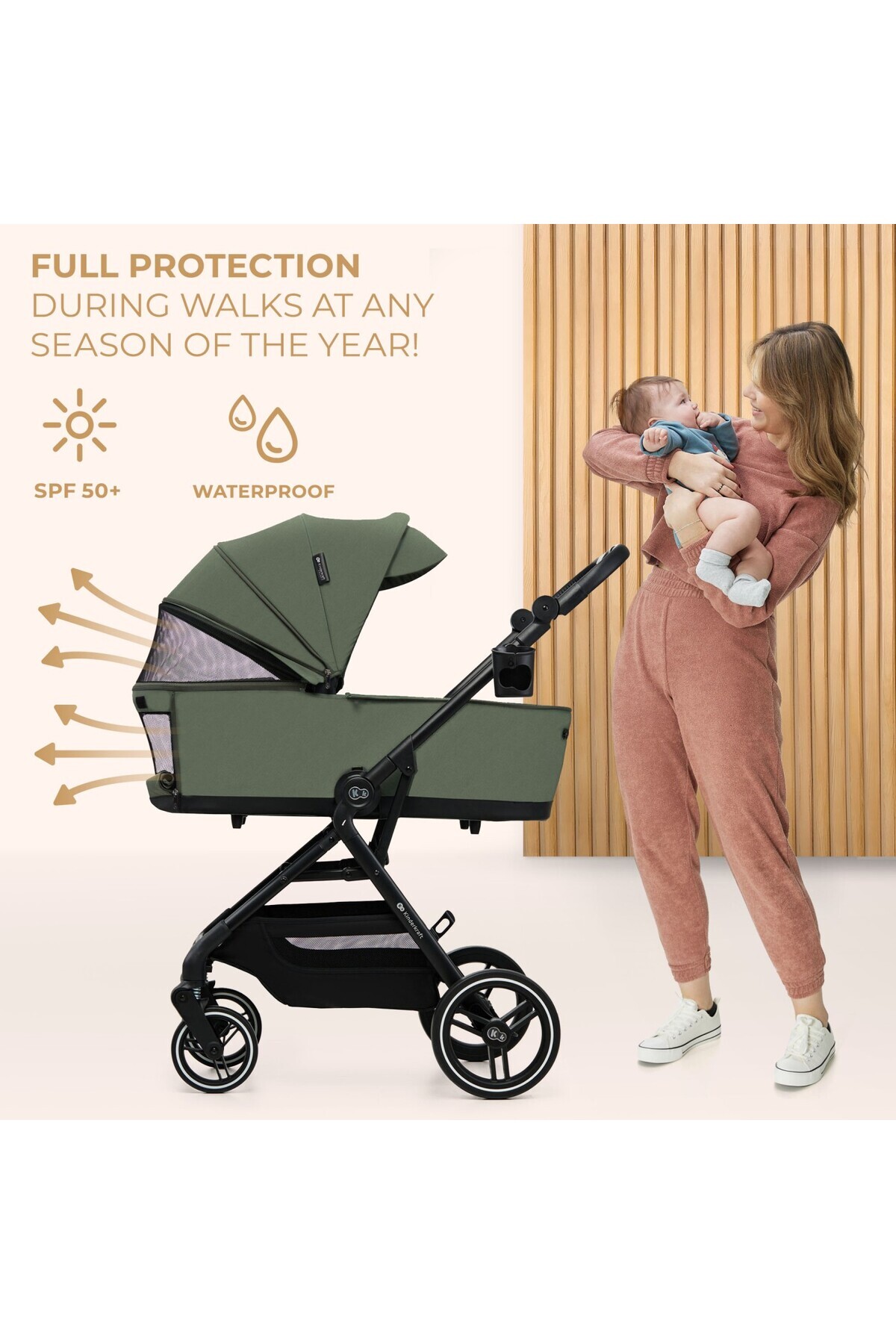 Kinderkraft-Yoxi 3in1 Stroller (MINK PRO) Mystic Green 4