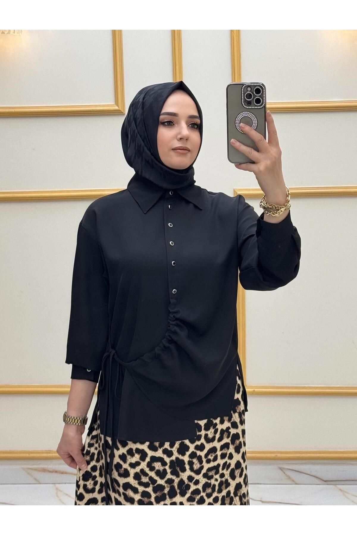 sinanurmoda Kadın Siyah İkili Saten Takım 3345