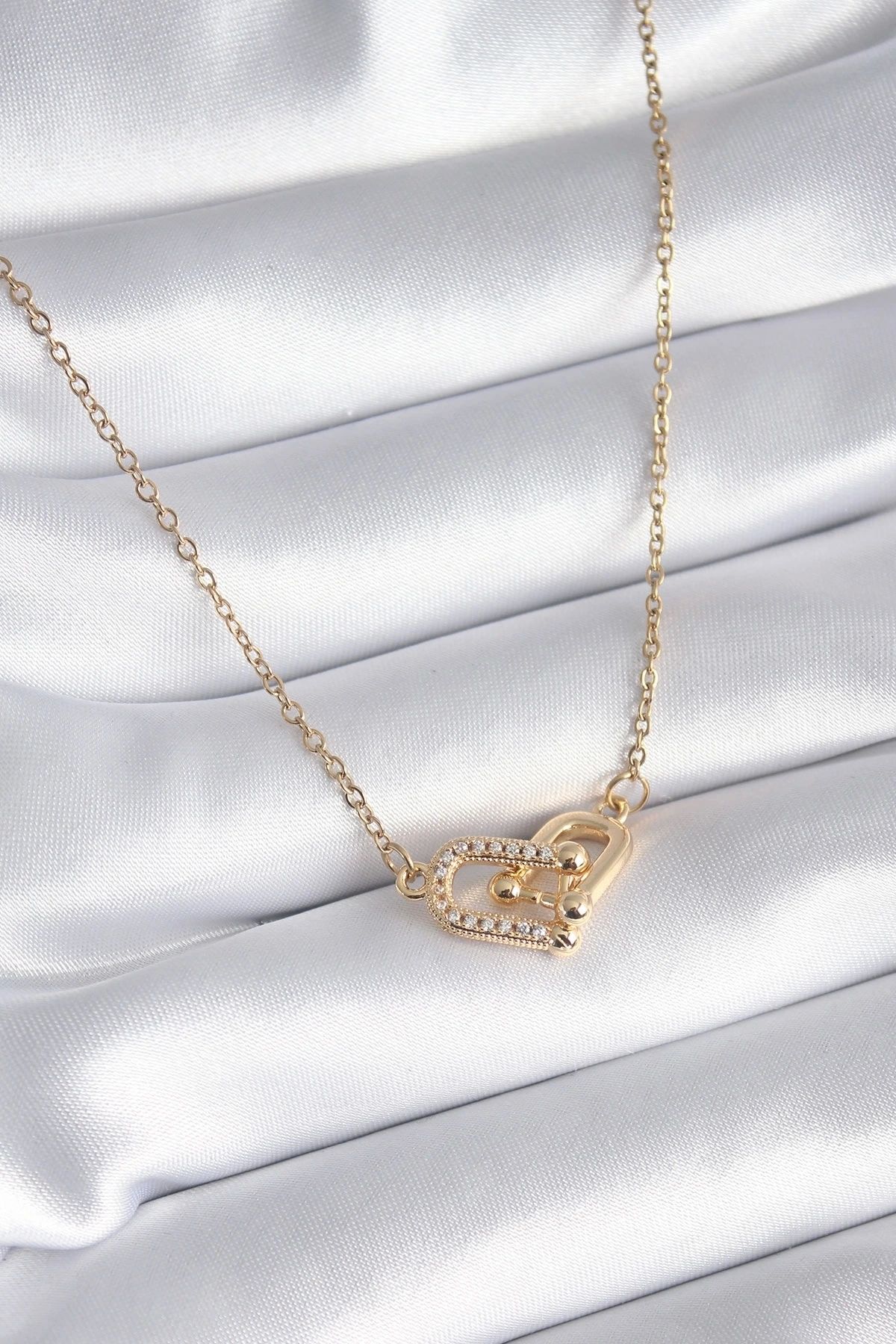 STOREMAX 316L Çelik Gold Renk Zirkon Taşlı Model Kadın Kolye