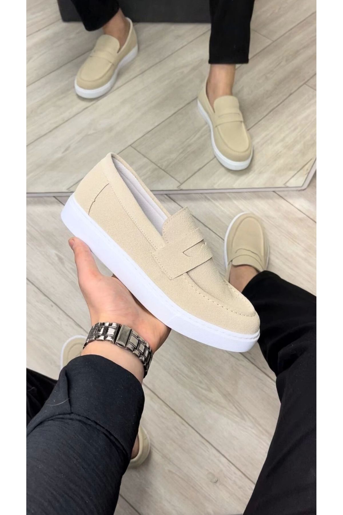 aradimtaradim SLW180 Estilo X Bağcıksız Süet Erkek Günlük Spor Klasik Ayakkabı SBT - Krem