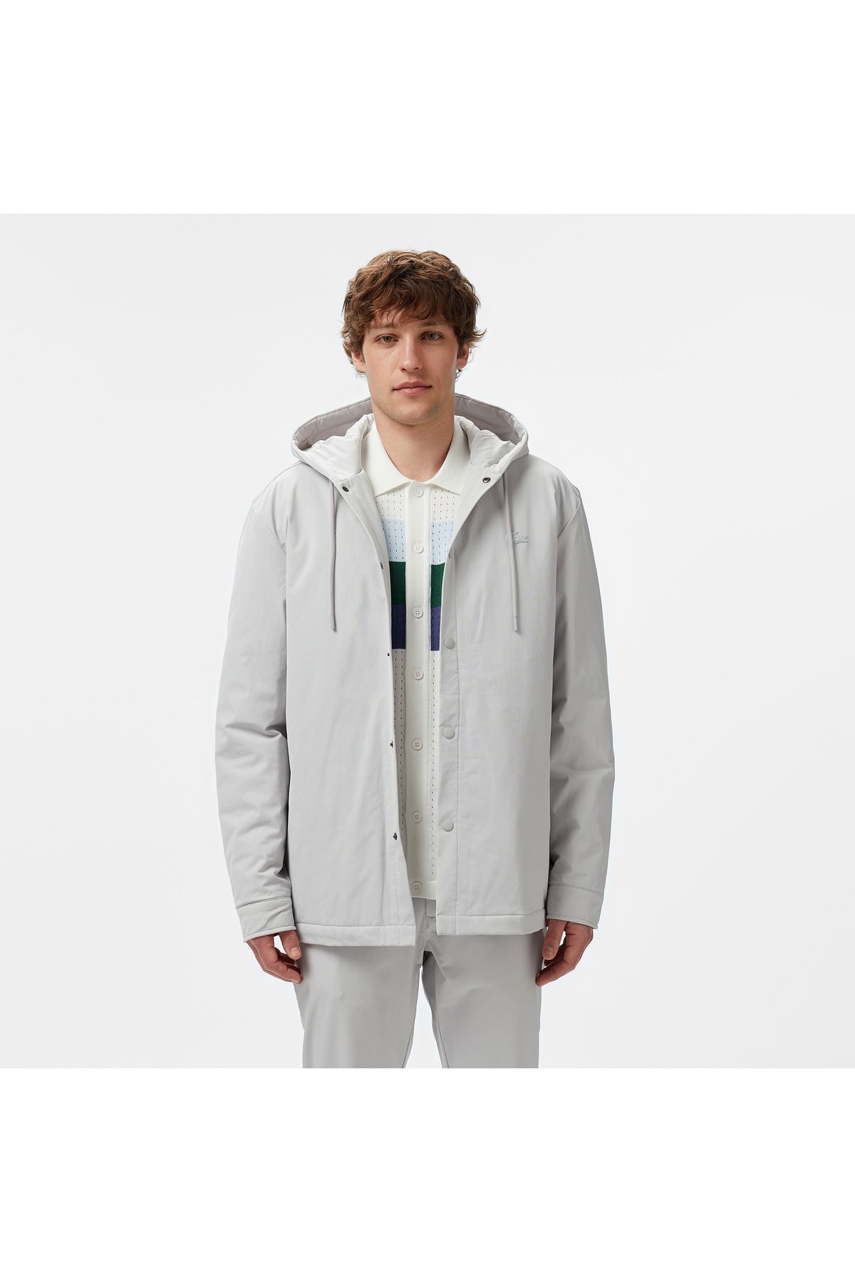 کاپشن خاکستری کلاهدار معمولی مردانه Lacoste