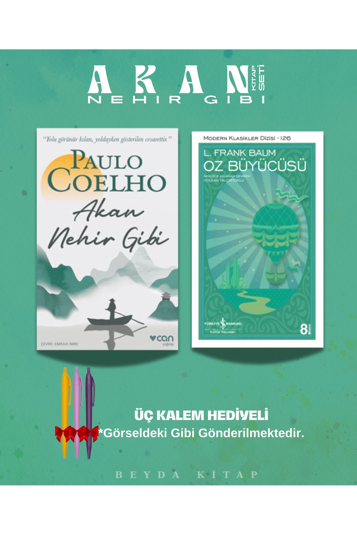 TÜRKİYE İŞ BANKASI KÜLTÜR YAYINLARI Akan Nehir Gibi - Oz Büyücüsü - Paulo Coelho - Kalem Hediyeli - Kitap Seti