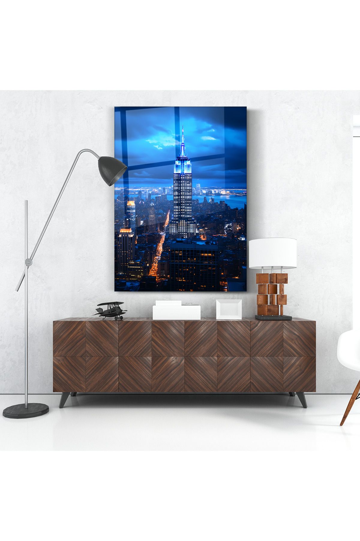 PoyKilArt Cam Tablo - Empire State Binası Gökdelen - Duvar dekorasyonu - Ofis dekorasyonu - Duvar tablosu - DK