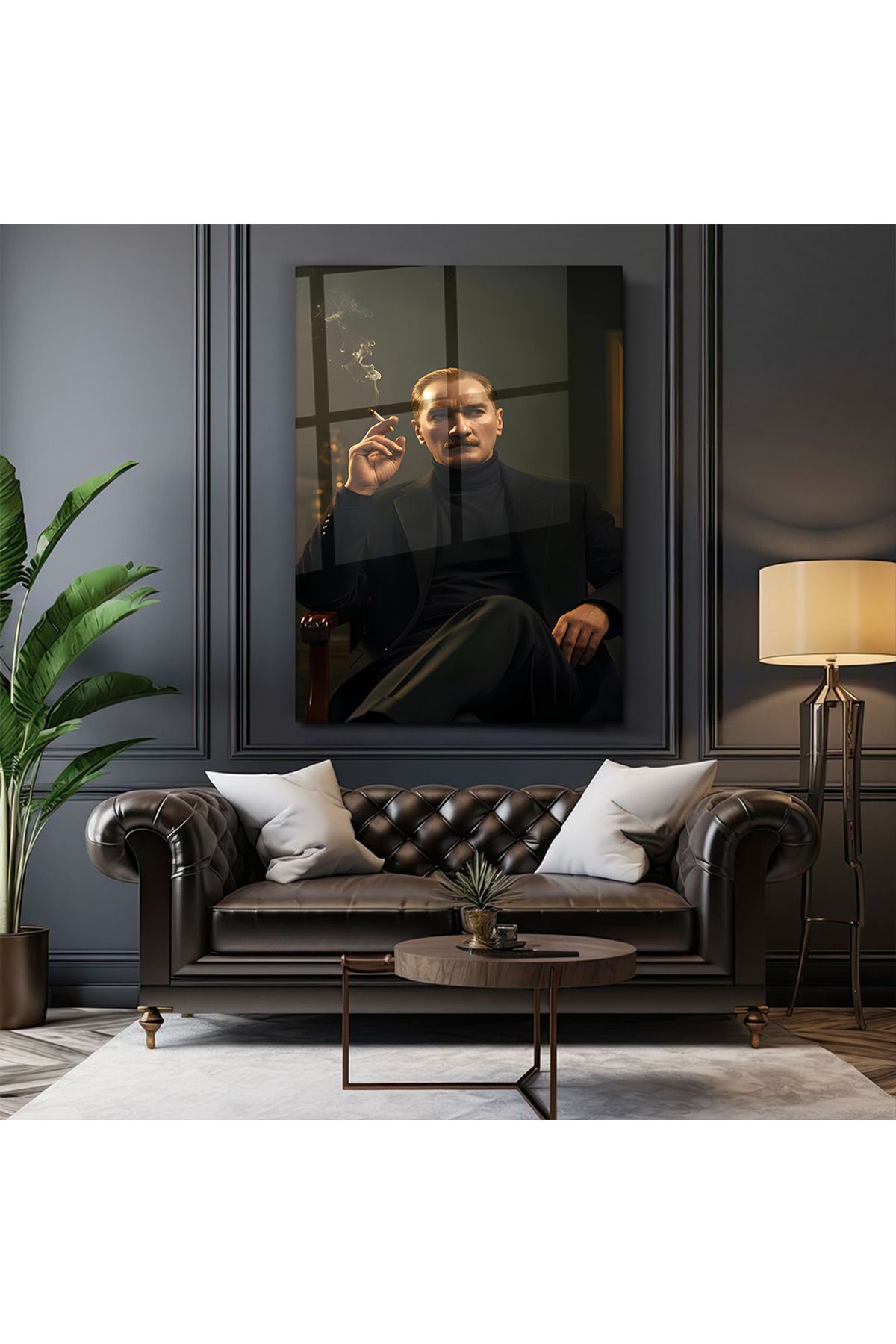 PoyKilArt Cam Tablo - Mustafa Kemal Atatürk - Duvar dekorasyonu - Ofis dekorasyonu - Duvar tablosu - DK