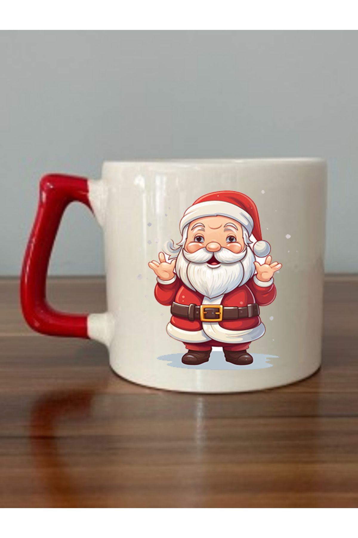 BİBANAPROMOSYON Noel Baba Baskılı Yeni Yıl Yılbaşı Hediyelik Kırmızı Kulplu Kupa Bardak