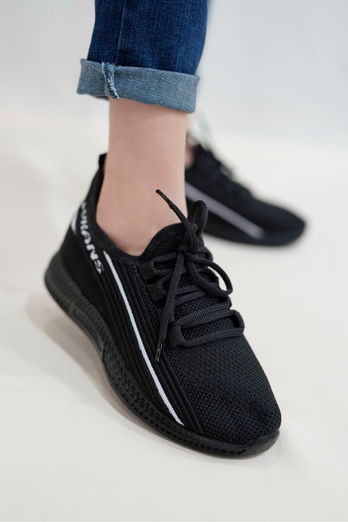 mihra home Unisex Siyah Günlük Çizgili Triko Spor Ayakkabı Sneaker MİHRA4042