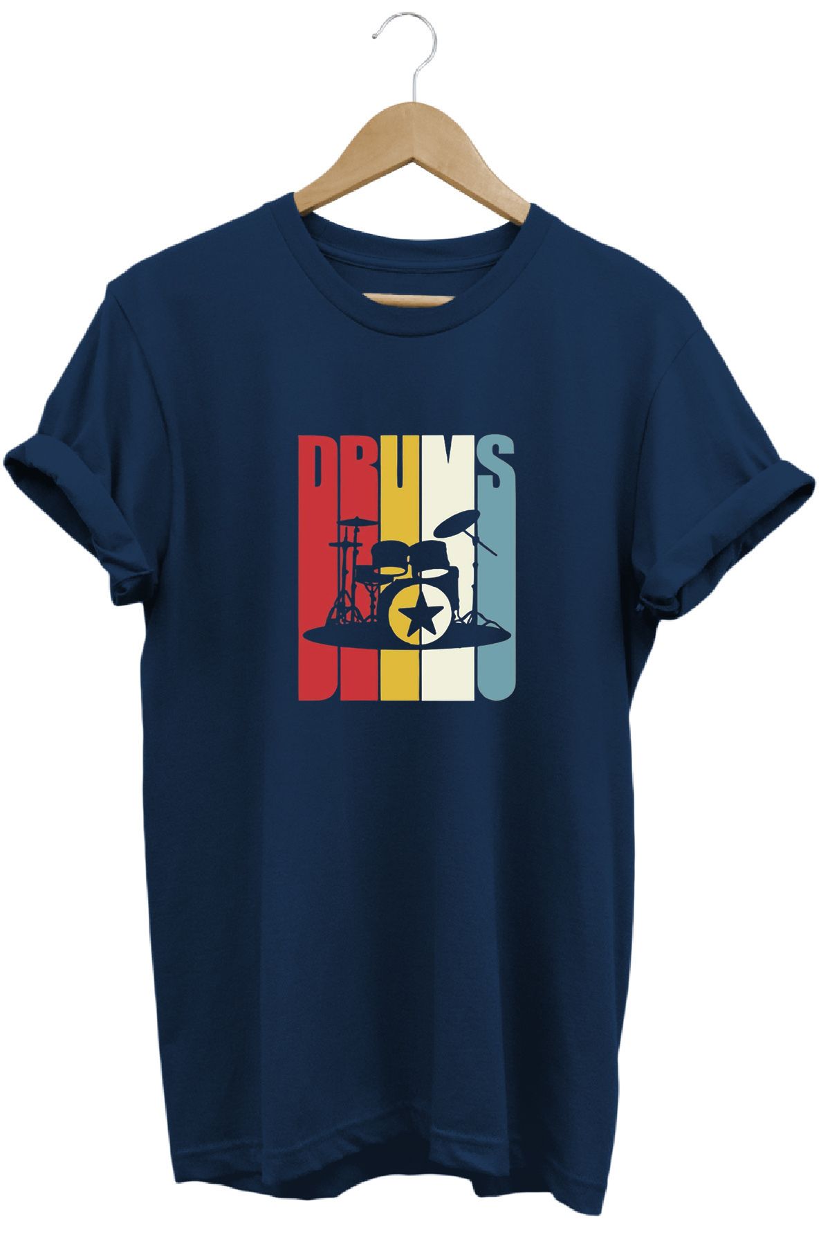 remonz Drum Davul Baskılı %100 Pamuk Regular Fit Bisiklet Yaka T-shirt