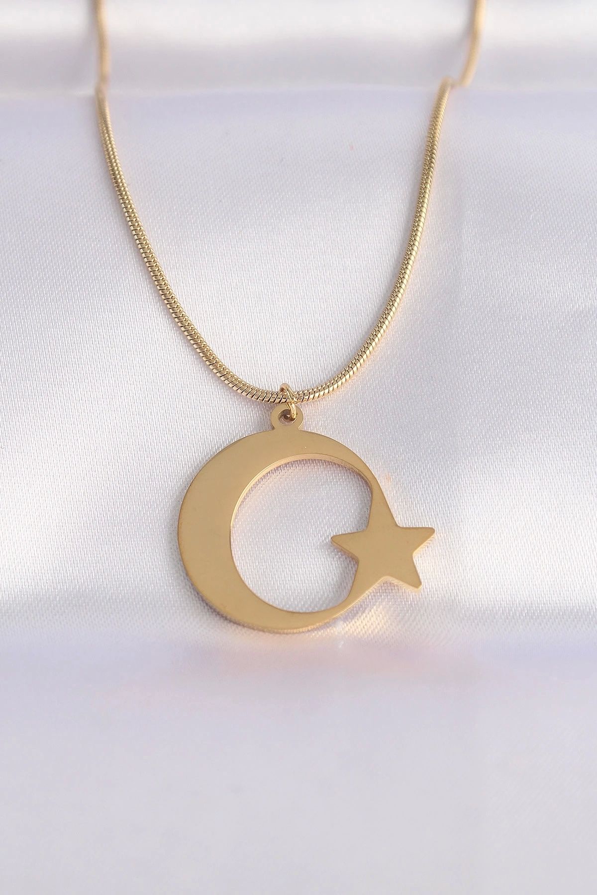 STOREMAX 316L Çelik Zincir Gold Renk Ay Yıldız Unisex Kolye