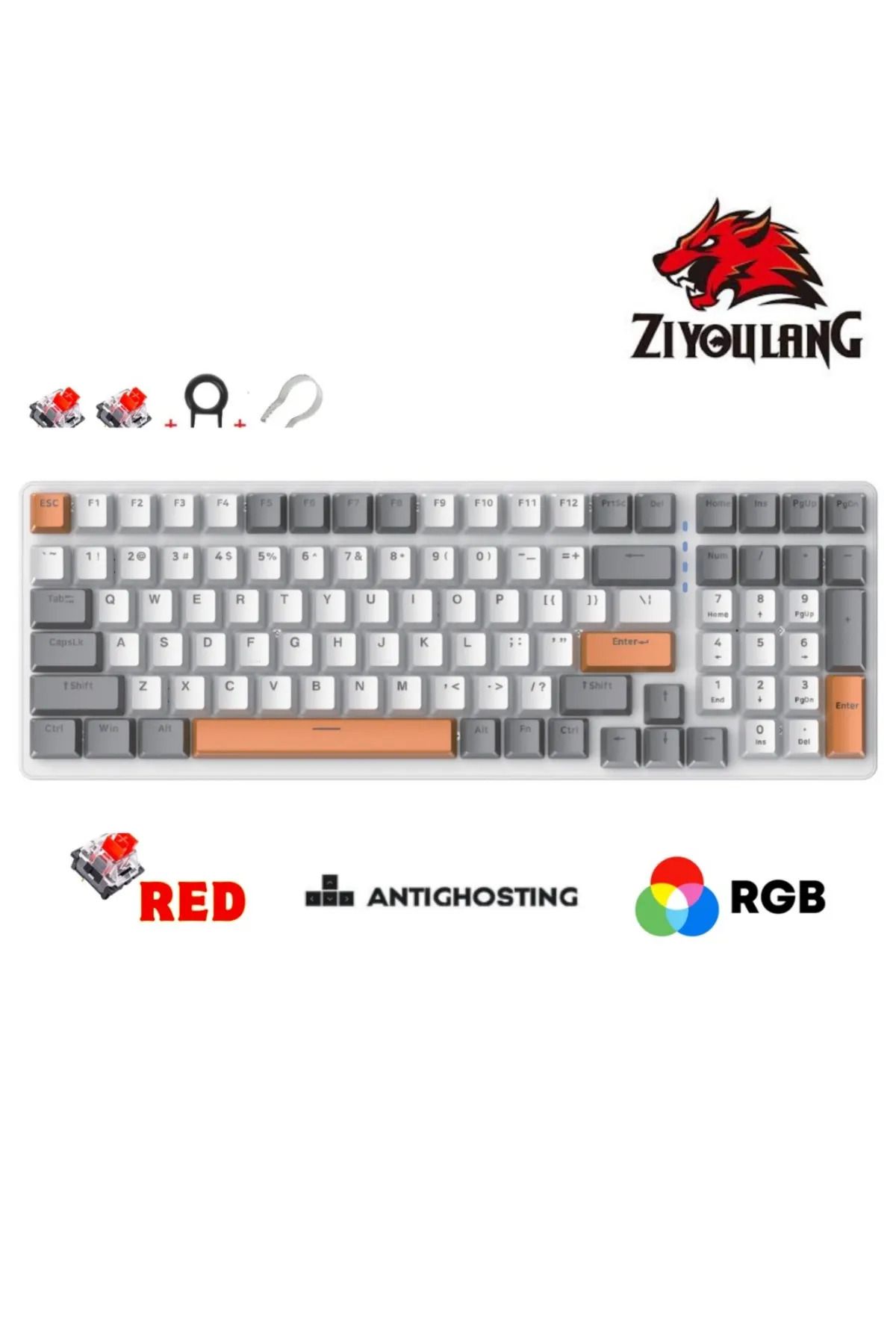 DarkRage Ziyoulang K3 Mekanik 104 Tuş Pro Gaming Reinbow Red Switch Hot Swappable Gaming Oyuncu Klavyesi