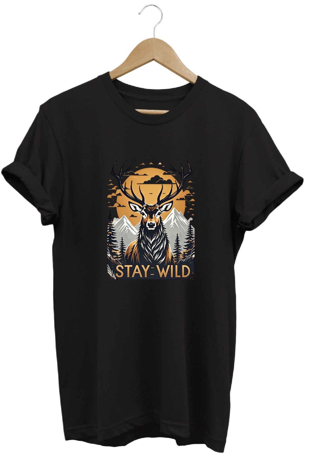 remonz Stay Wild Doğa Baskılı %100 Pamuk Regular Fit Bisiklet Yaka T-shirt