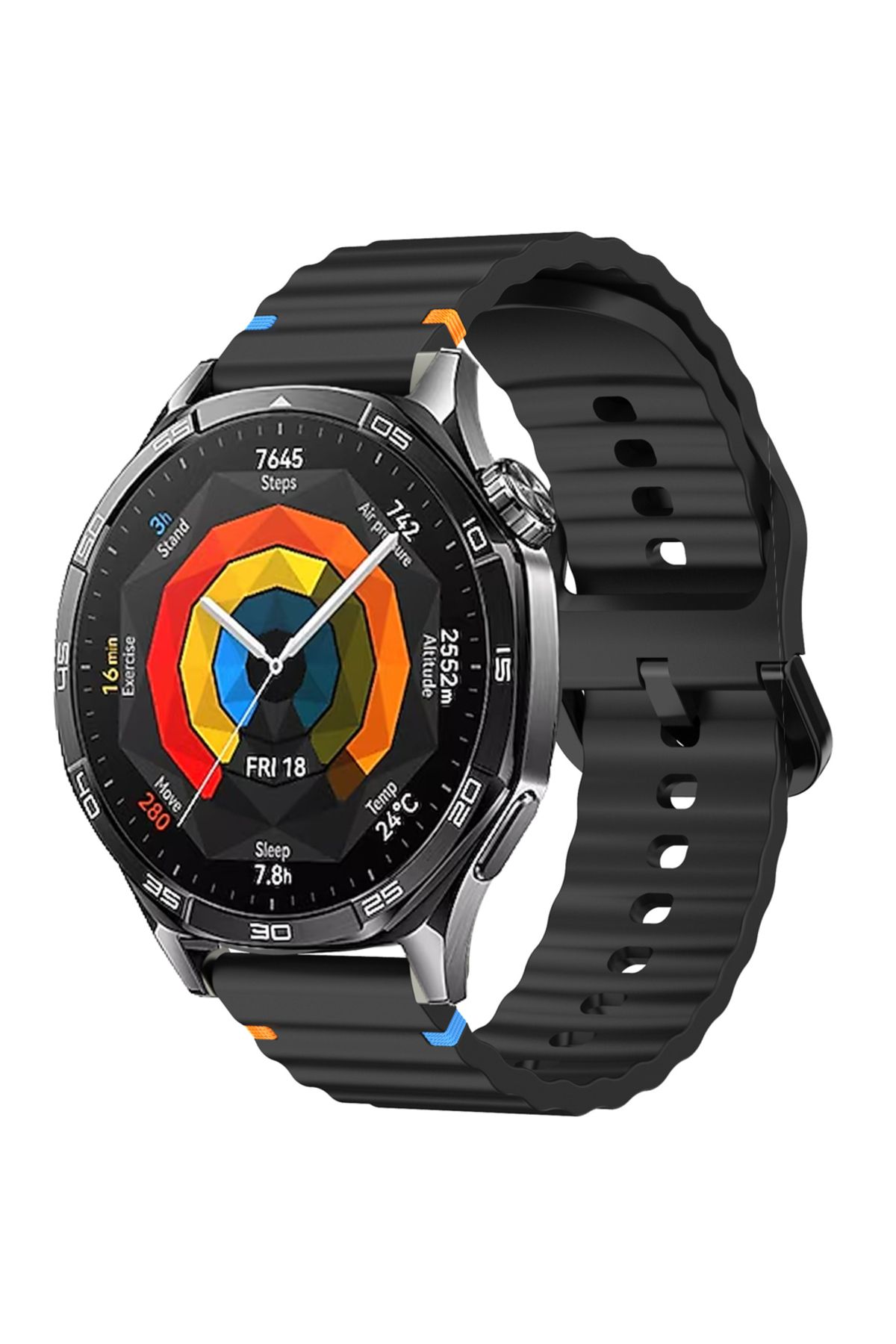 Sneezy Huawei Watch GT4 46mm İle Uyumlu Dalga Desenli Tokalı Yumusaş Soft Silikon Kordon