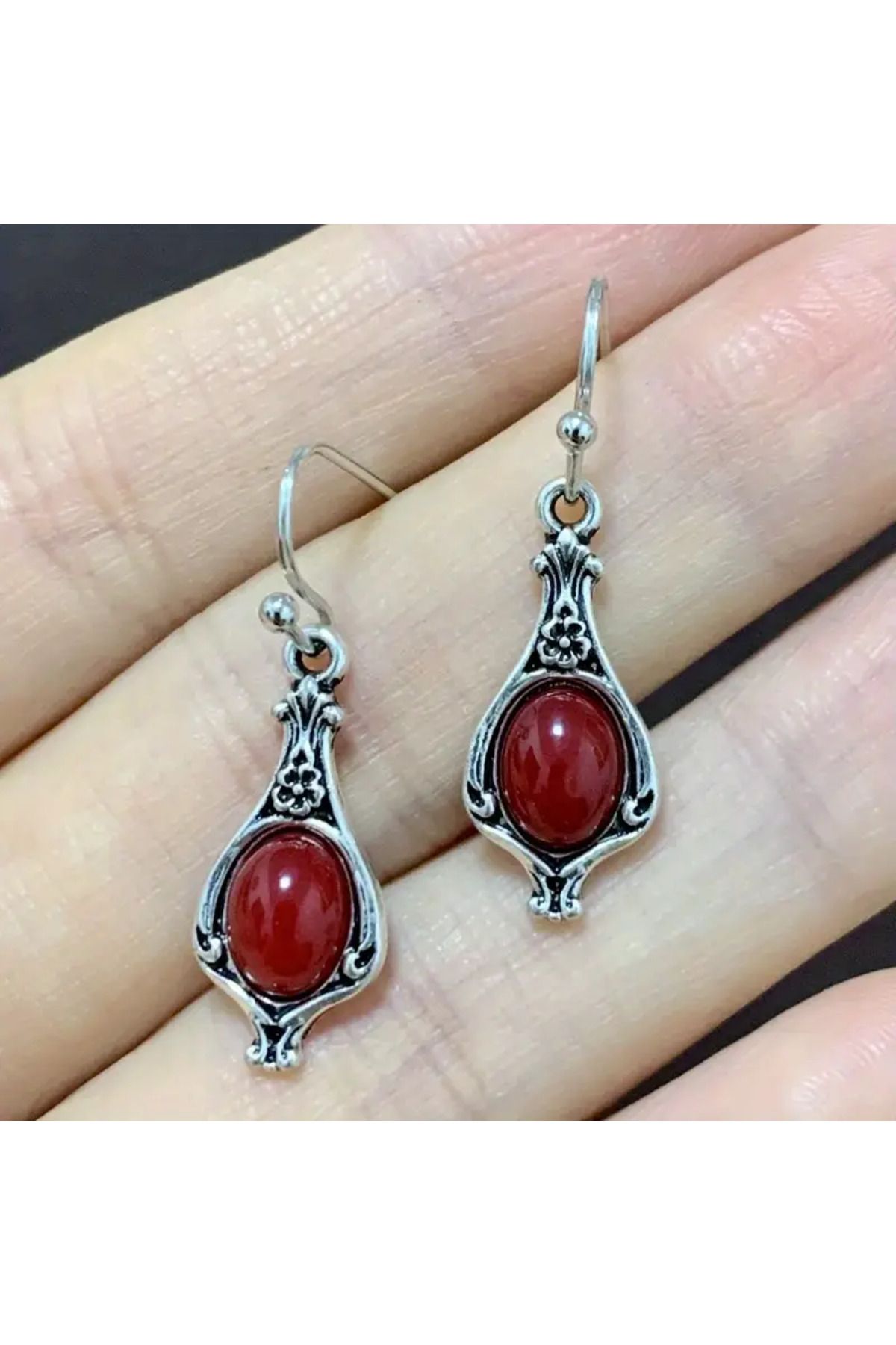 MİLALAZO Oval Kırmızı Zirkonya ile Vintage Bohem Tarzı Küpe Retro Kadınlar İçin