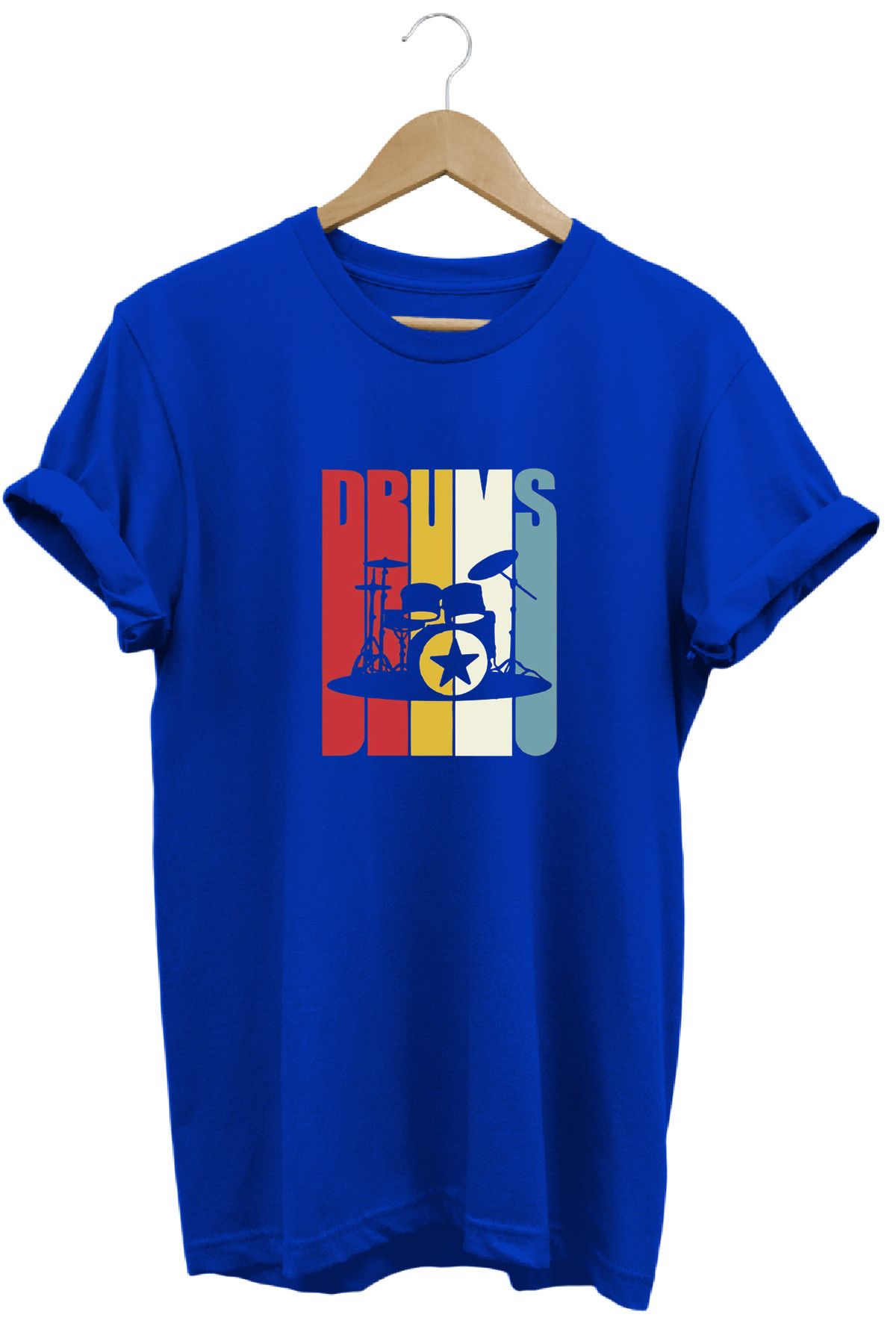 remonz Drum Davul Baskılı %100 Pamuk Regular Fit Bisiklet Yaka T-shirt